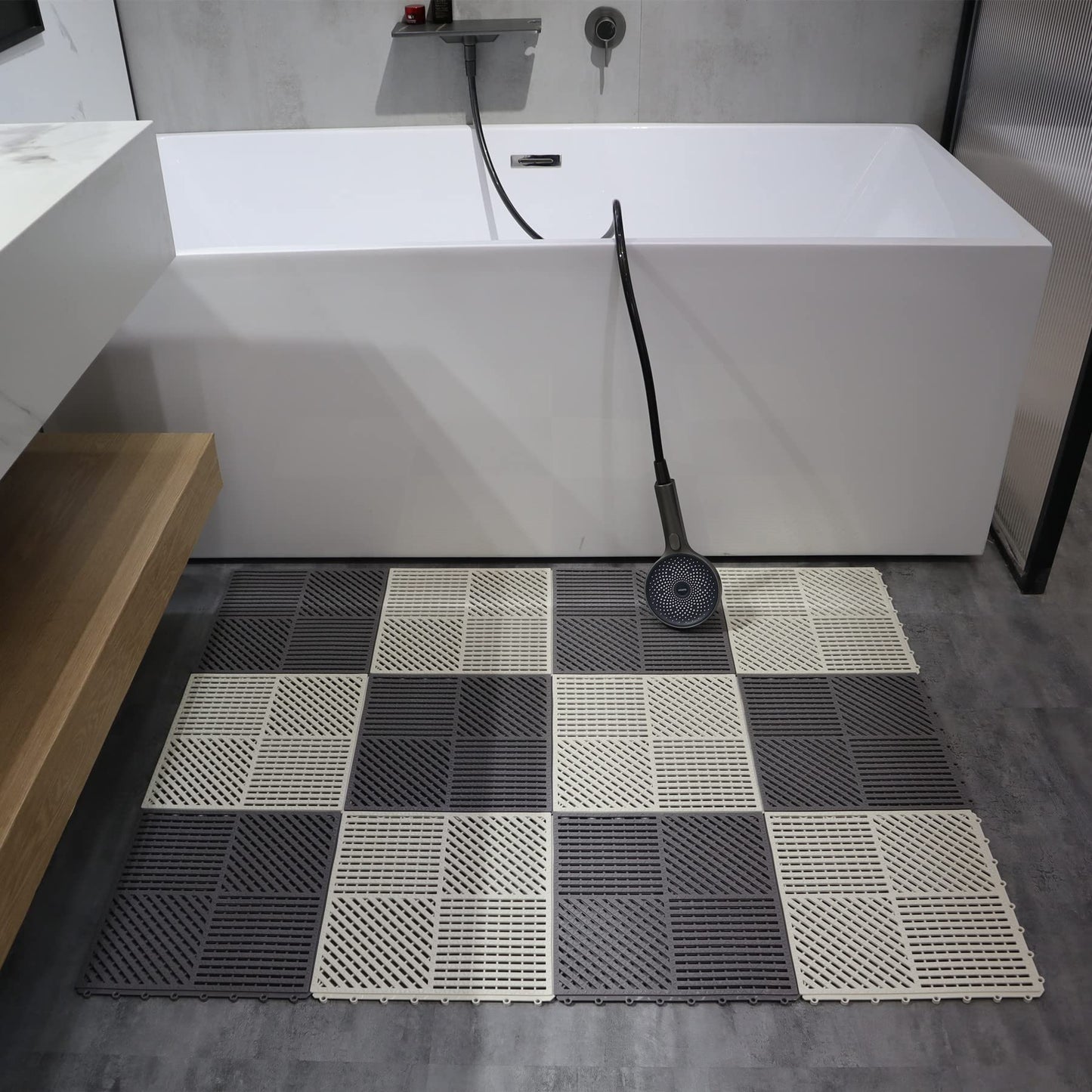 wiiiw 9 Pack Modular Interlocking Floor Mat Soft Non-Slip Shower Floor Tile for Pool Bathroom Shower Sauna Balcony Patio Boat, 12"×12" White
