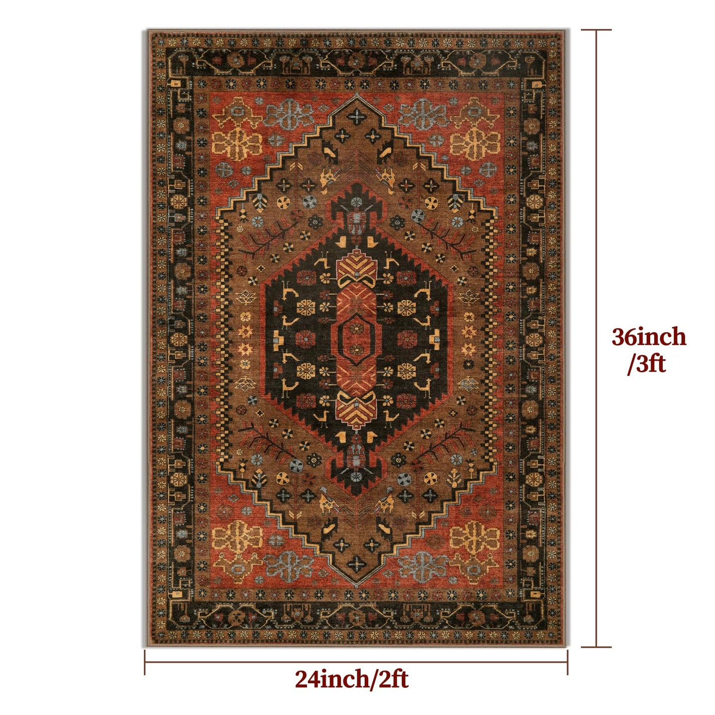 Ciicool Small Area Rug, 2x3ft Red Boho Rug, Ultra Soft Entry Rugs for Entryway, Non-Slip Washable Rugs Oriental Low-Pile Indoor Mat Floor Carpet for Entrance Bedroom Kitchen Bathroom Foyer Decor