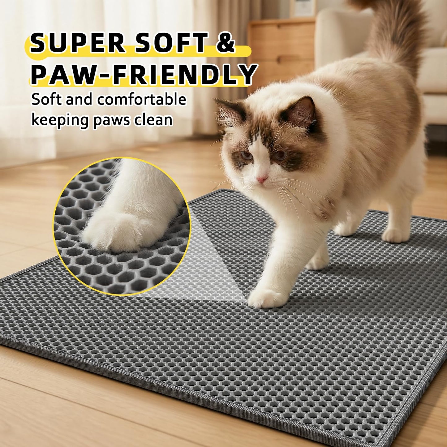 Kaxionage Cat Litter Mat, 30"X24" Large Double Layer Litter Trapping Mat, Waterproof/Urineproof, Easy to Clean Kitty Litter Mats for Floor, Scatter Control (Grey-1Pack)