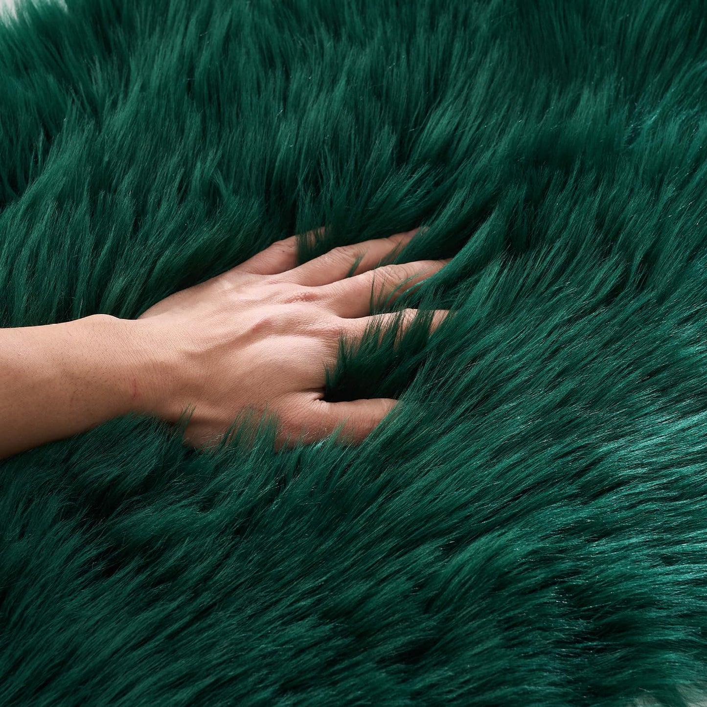 EasyJoy Ultra Soft Fluffy Shaggy Area Rug Faux Fur Rug Chair Cover Seat Pad Fuzzy Area Rug for Bedroom Floor Sofa Living Room (2 x 6 ft Sheepskin, Dark Green)
