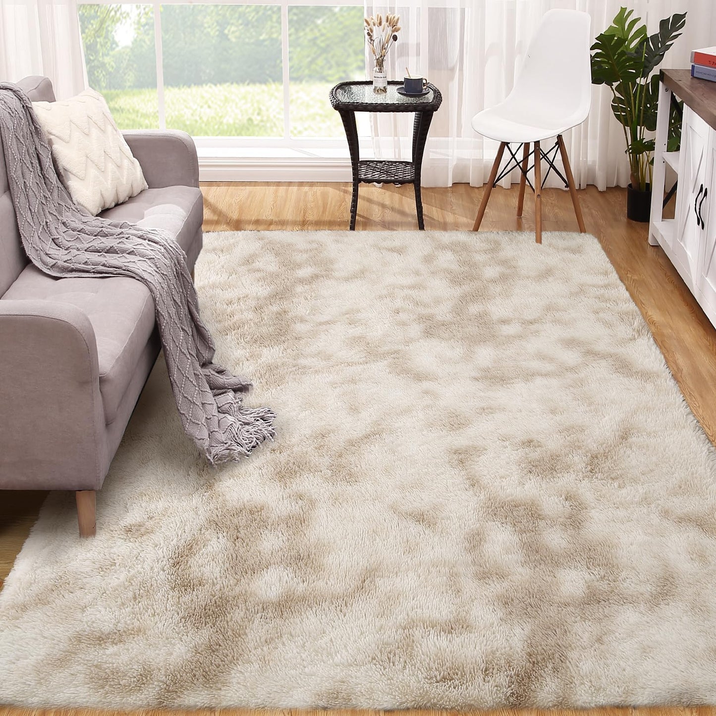 CAROMIO 8x10 Area Rug for Bedroom Fluffy Rugs Shag Rugs for Living Room Furry Rugs for Girls Boys Room Tie Dye Shaggy Rug for Kids Baby Room Home Decor Rug Carpets, Beige Taupe