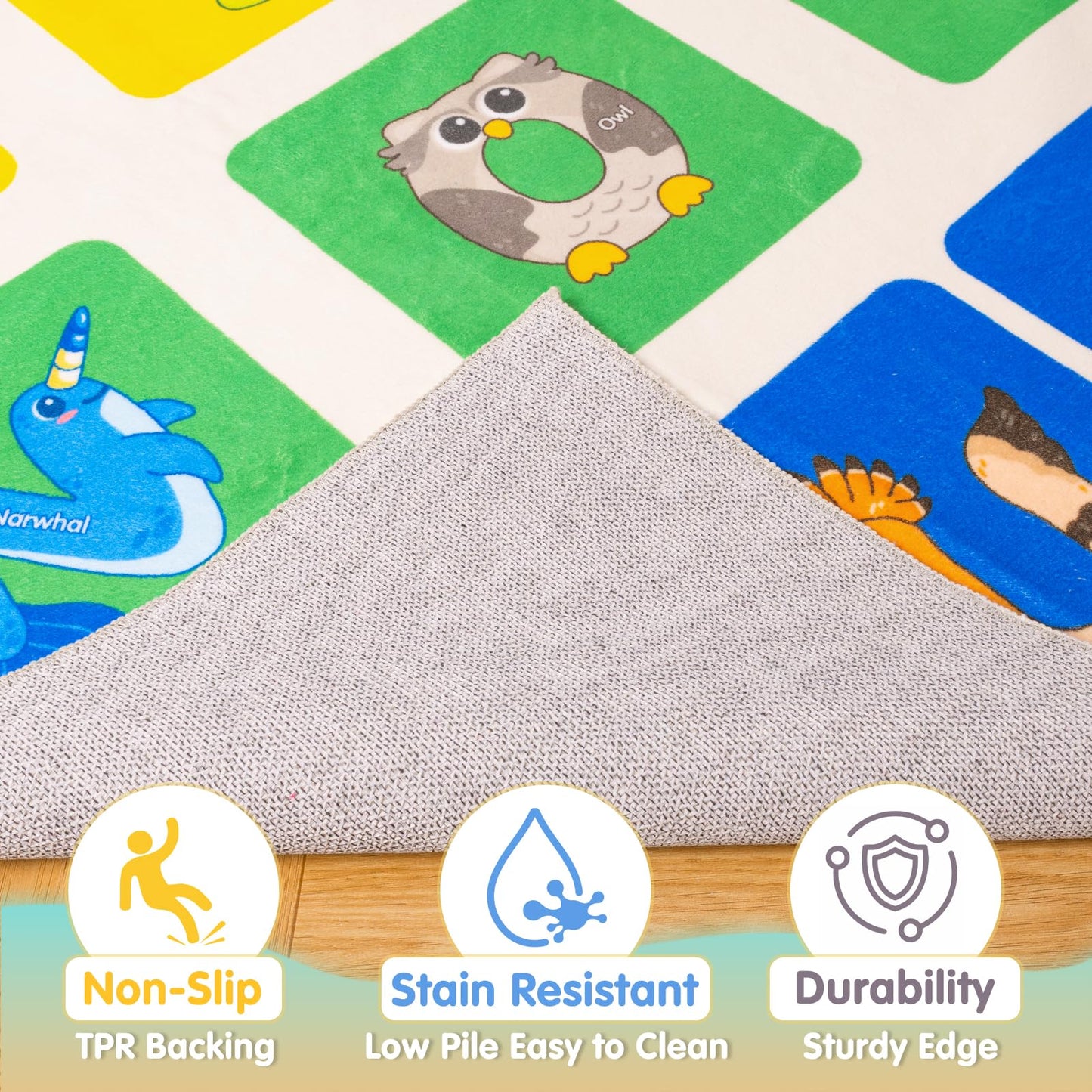 WISH TREE Animal Shaped ABC Classroom Rug, 6' x 9' Soft Non-Slip Low Pile Alphabet Learning Rug with Rubber Backing, Kids Educational Rug for Preschool Kindergarten Playroom