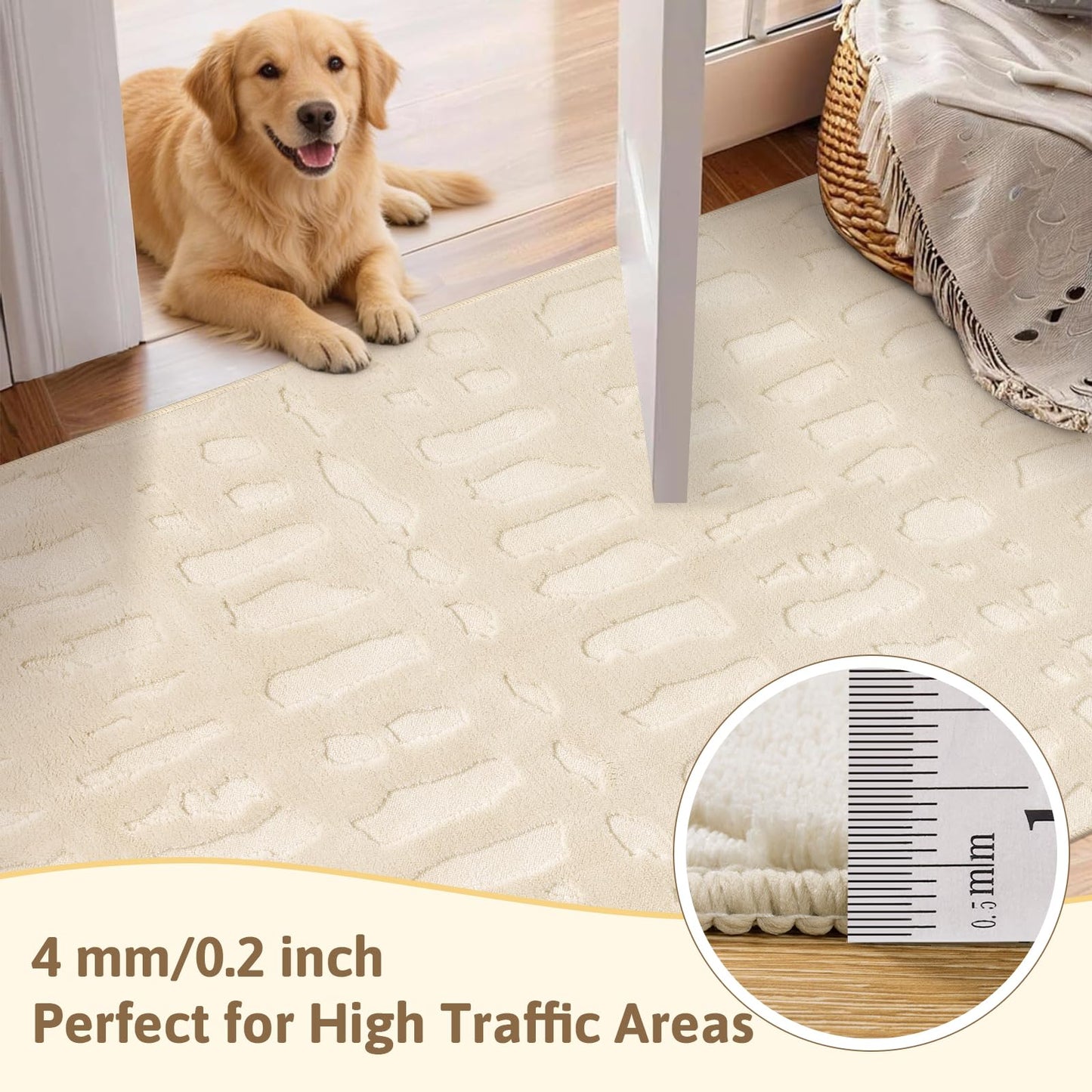 Yamaziot 4x6 Washable Area Rug, High-Low Grid Textured Living Room Rugs, Soft Fluffy Non-Slip Mats Stain Resistant Contemporary Boho Carpet for Dining Room, Kids Nursery Room, Bedroom, Office