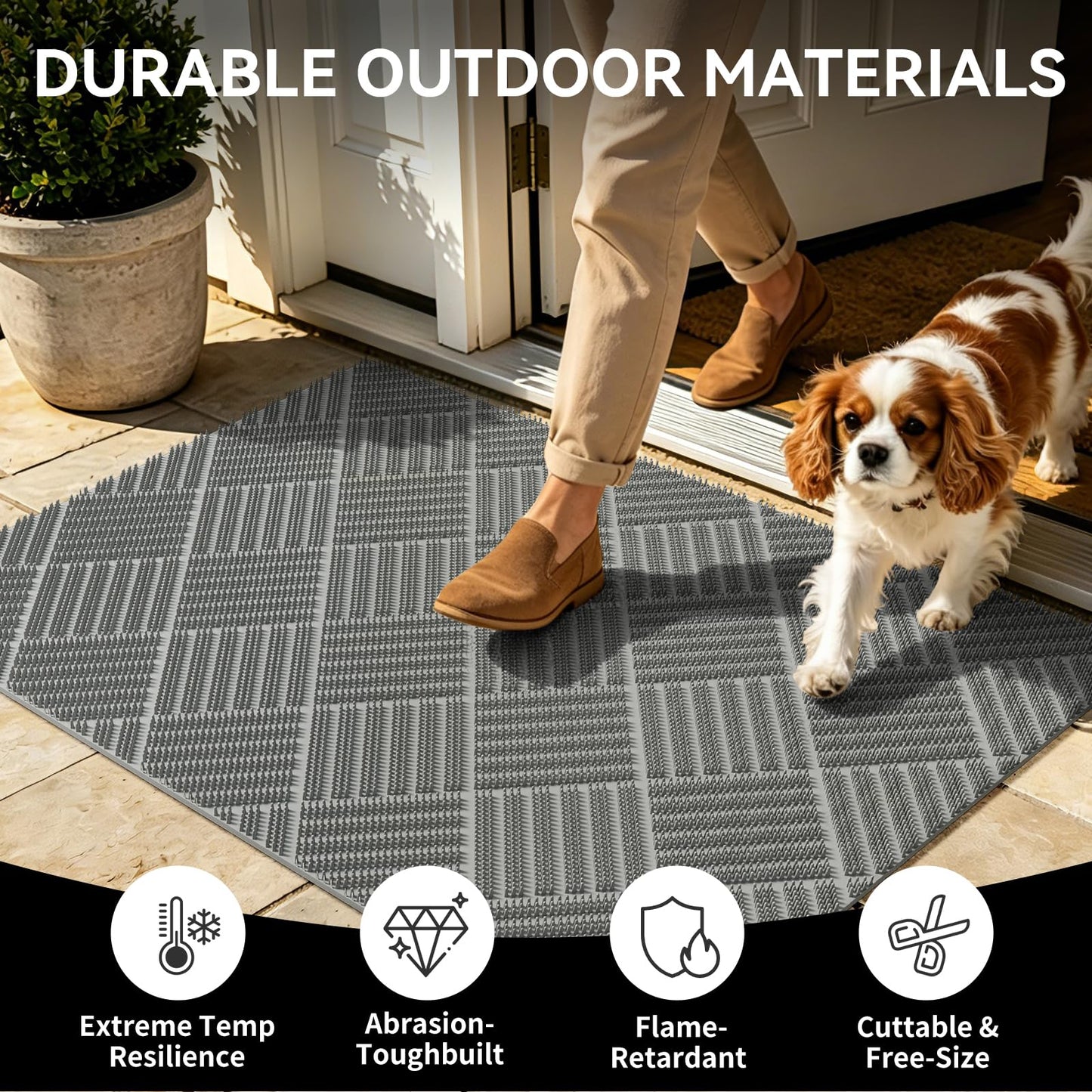 QiCaiJia Front Door Mat Outside Entrance Rubber 24''x36'', Non Slip Rubber Backing,Welcome Floor Doormat, All Weather, Porches Entryways Mudrooms Kitchens Grey