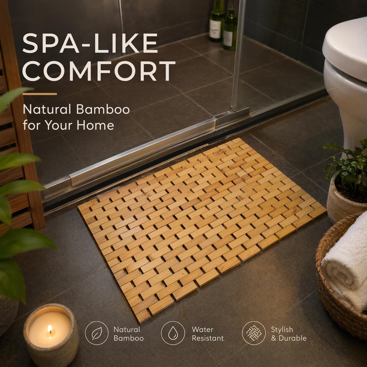 HJJKKH Bath Mat Rayon Derived from Bamboo 15.7X 23.6 inches, Non Slip and Foldable Floor Shower Bath Mat for Bathroom, Bathtub, Shower, Sauna, Hot Tub