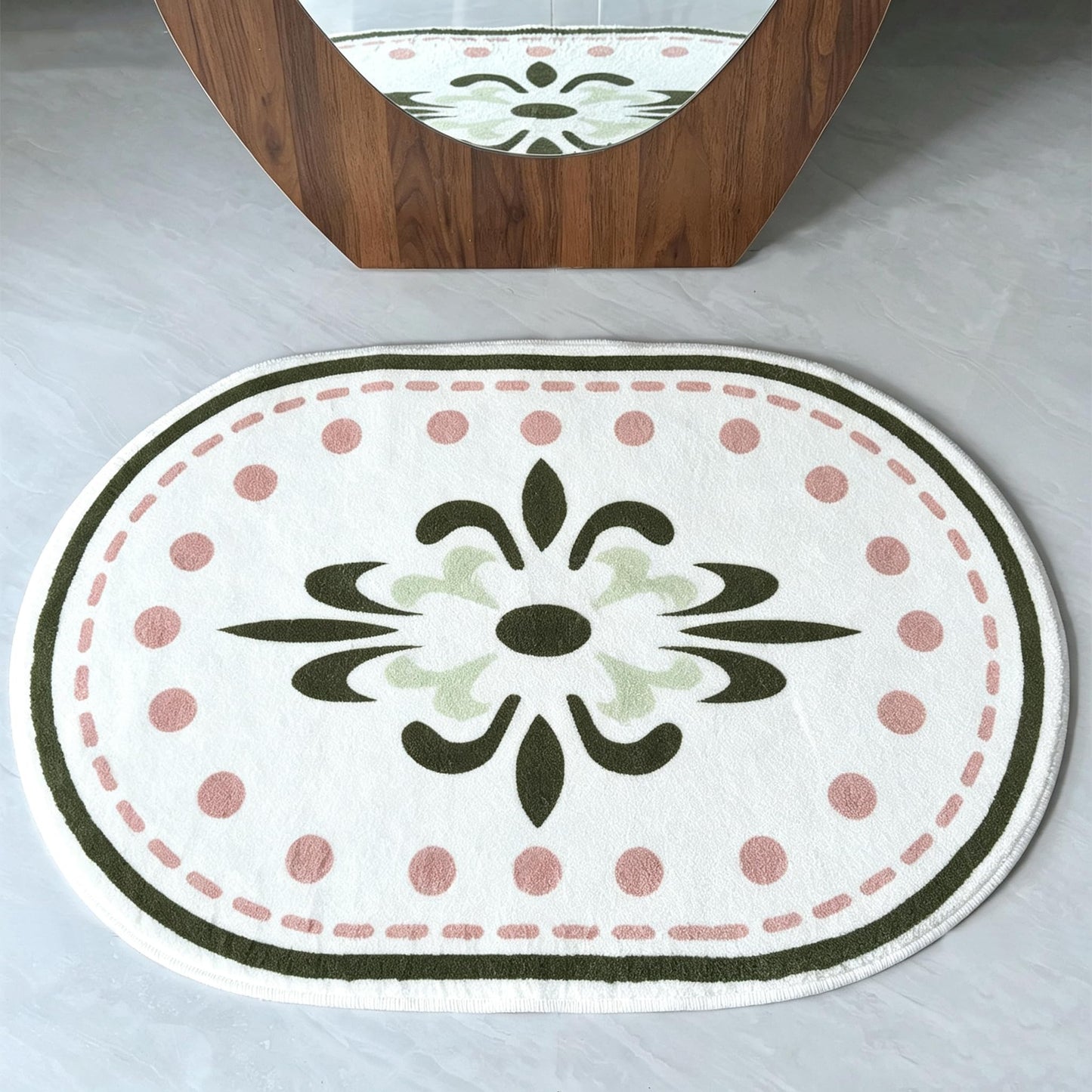 White Bathroom Rugs Soft Cute Bath Mat for Bath Floor 20x32inch, Machine Washable Non-Slip Bath Mats for Shower Toilet Tub, Kid’s Bathroom Decor Plush Carpet (Green Floral)