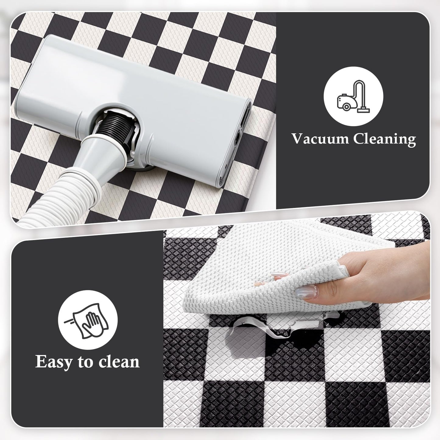 KIMODE Anti Fatigue Kitchen Mat for Floor, 17"x47"+17"x29" Checkered Kitchen Rugs Sets of 2, Kitchen Floor Mats Non-Slip, Cushioned Standing Desk mat for Sink Laundry Office Black and White