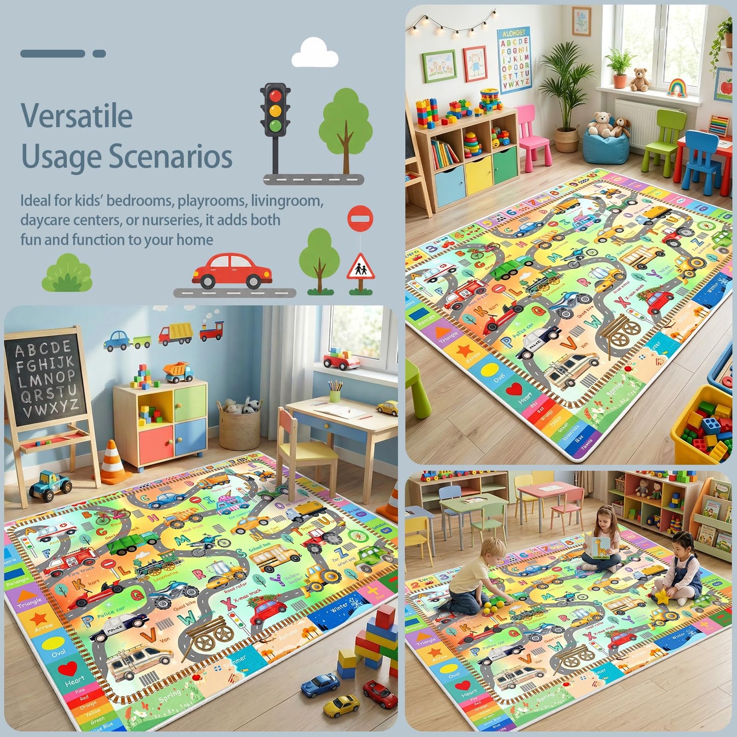 5'x7' ABC Rug for Kids Playroom, Classroom, Nursery, Daycare, Car Rug Play Mat for Children Toddler Girls Boys Bedroom, Educational Kids Carpet for Learning Alphabet, Numbers, Colors, Shapes