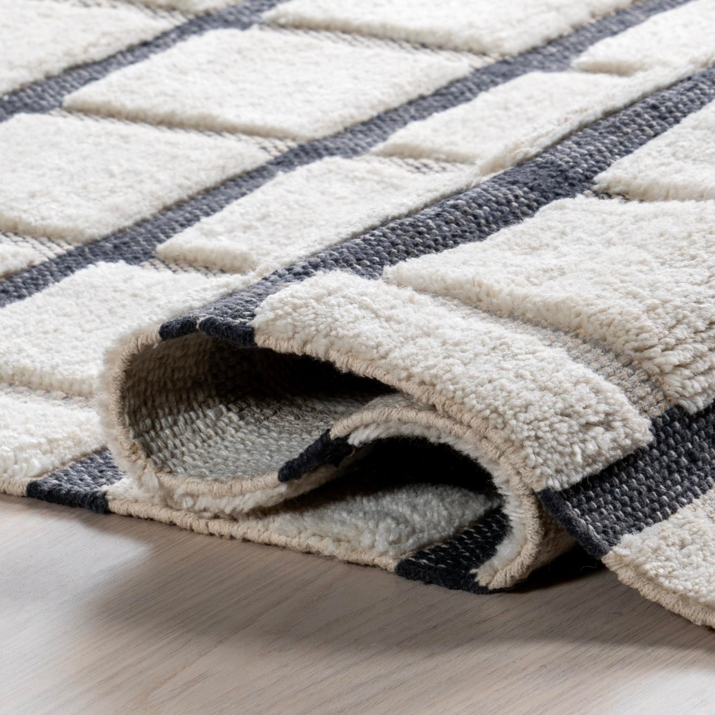 Rugs USA Rowena Checked Wool Area Rug, 6x9, Ivory