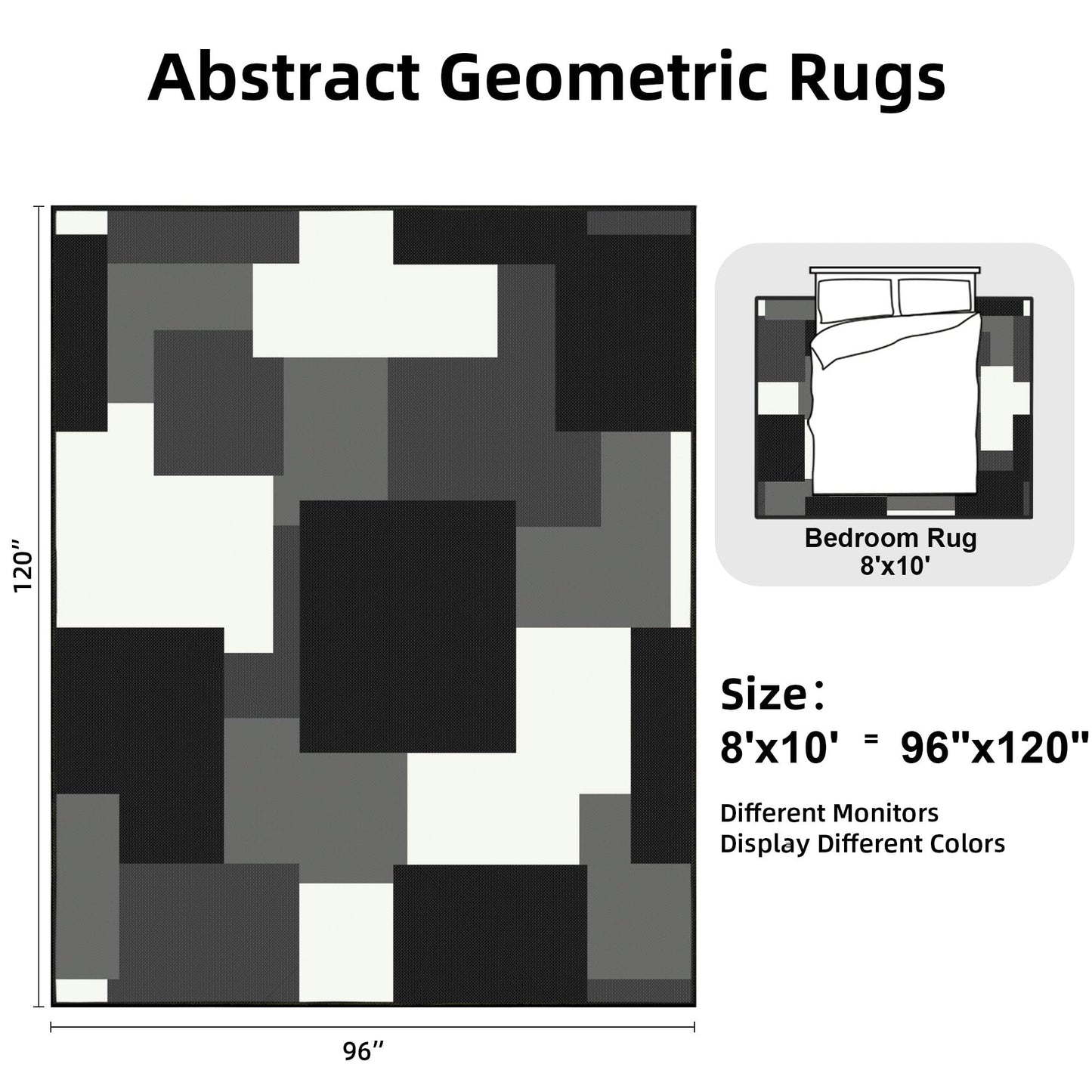 Tyrot Modern Geometric 8x10 Area Rugs for Living Room Ultra Thin Linen-Look Abstract Indoor Rug Non Slip & Non-Shedding Washable Black and White Grey Rug for Bedroom, Dining Room Home Office