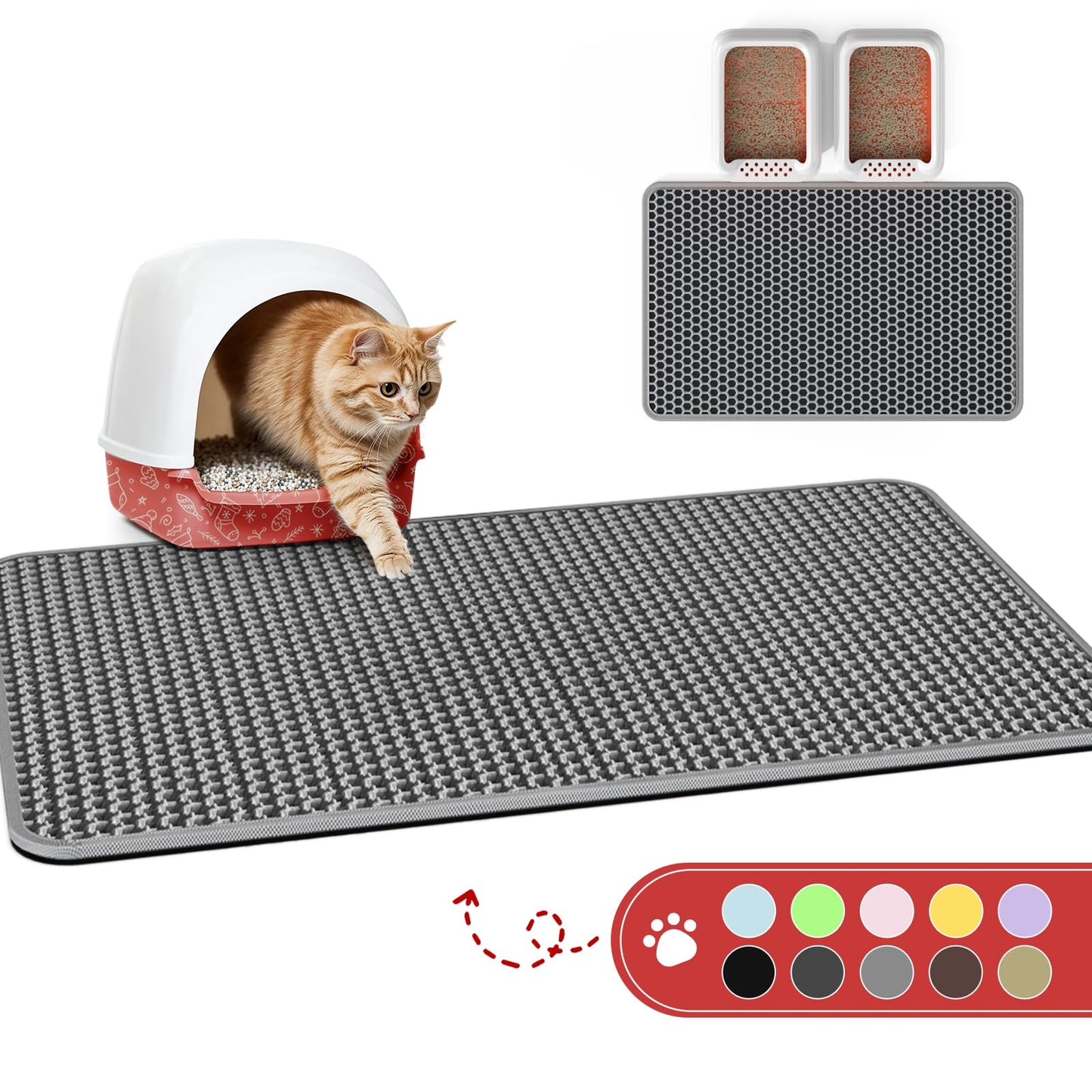 Cat Litter Mat - 30'' x 24'' Large Litter Trapping Mat, Easy to Clean Litter Box Mat, Waterproof, Urine-Proof, Non-Slip, Cat Toilet Training Systems Accessories, Grey