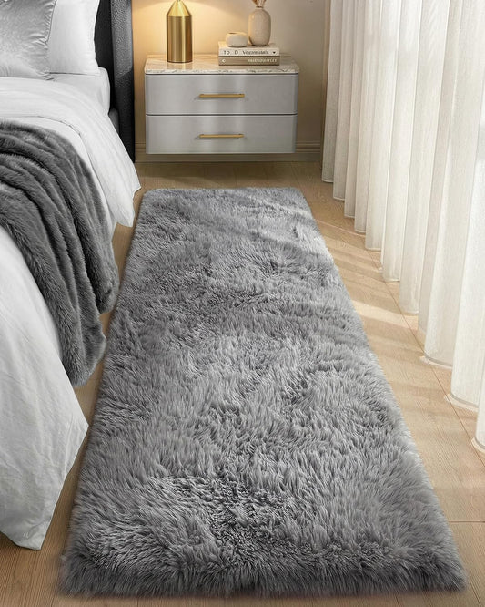 Color&Geometry 2x6 Fluffy Runner Rug, 30oz Upgraded High-Density, Full-Cover Non-Slip Backing, Lightweight Shaggy Machine Washable Non Shedding Home Decor for Hallway Guest Room, Grey