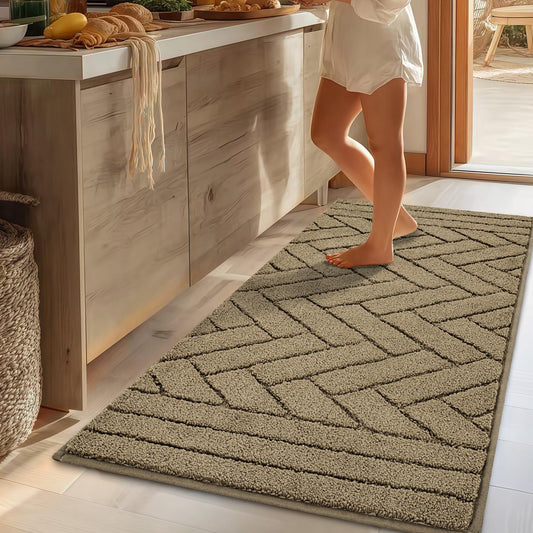 Kitchen Runner Rugs,20"x48" Non Slip Kitchen Mats for Floor-Thick Stain Resistant Kitchen Floor Mat Runner Carpet for Hallways Entryway Laundry Room Washable(Khaki)