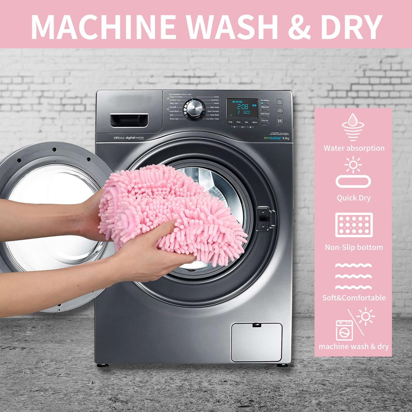 LanYunUmi Pink 2 Pieces Bathroom Rugs, Ultra Soft Non Slip Absorbent Chenille Toilet Bath Mat Set Rugs for Slip-Resistant Shag Extra and Rug Shower Room Machine-Washable Fast (Pink, 20"x32"+16"x24")