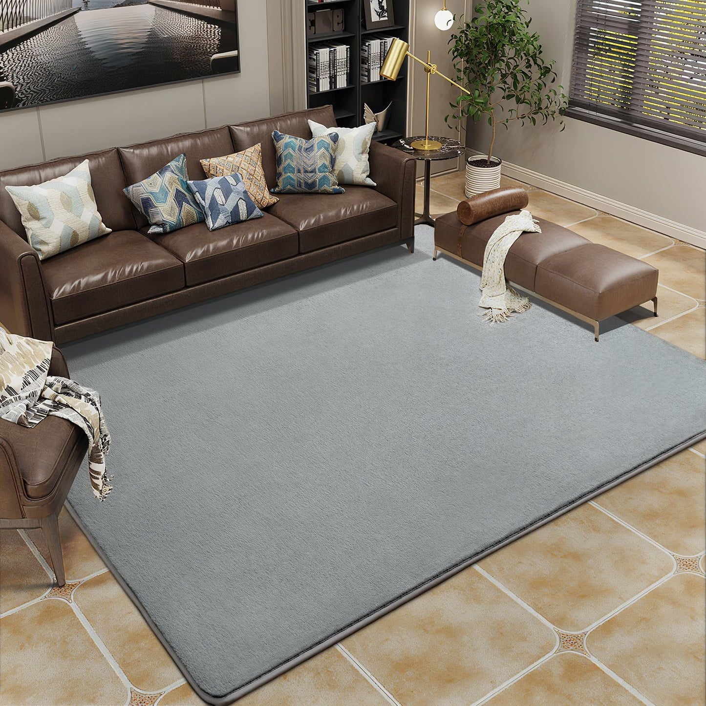 HOMORE Soft Fluffy 4x6 Grey Area Rug for Living Room, Minimalist Shaggy Rugs Memory Foam Plush Rug for Bedroom, Machine Washable Non-Slip Carpet for Nursery Classroom Kids Room