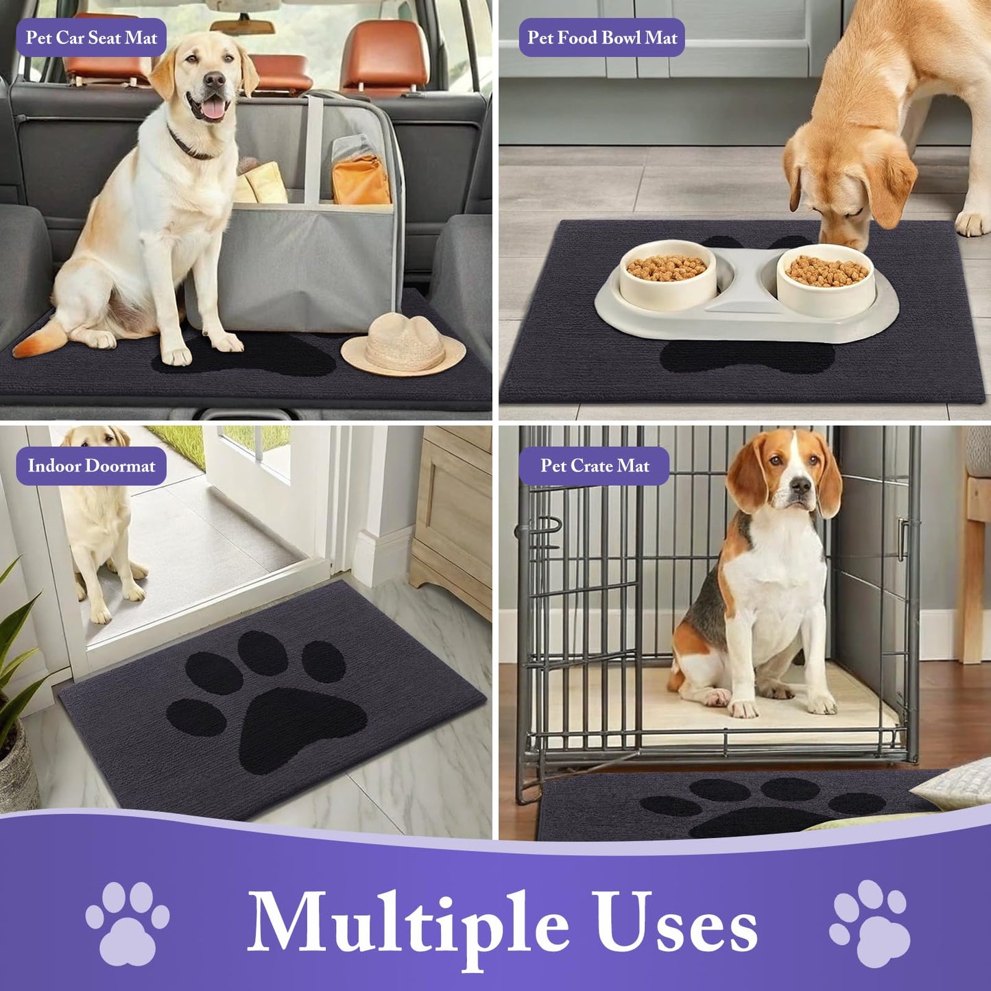Buganda Dog Door Mat for Muddy Paws, Absorbent Dirt Trapper Non Slip Indoor Doormats, Washable Low-Profile Mat for Mud Dogs, Entryway Carpet for Inside Floor (30x20 Inches, Black)