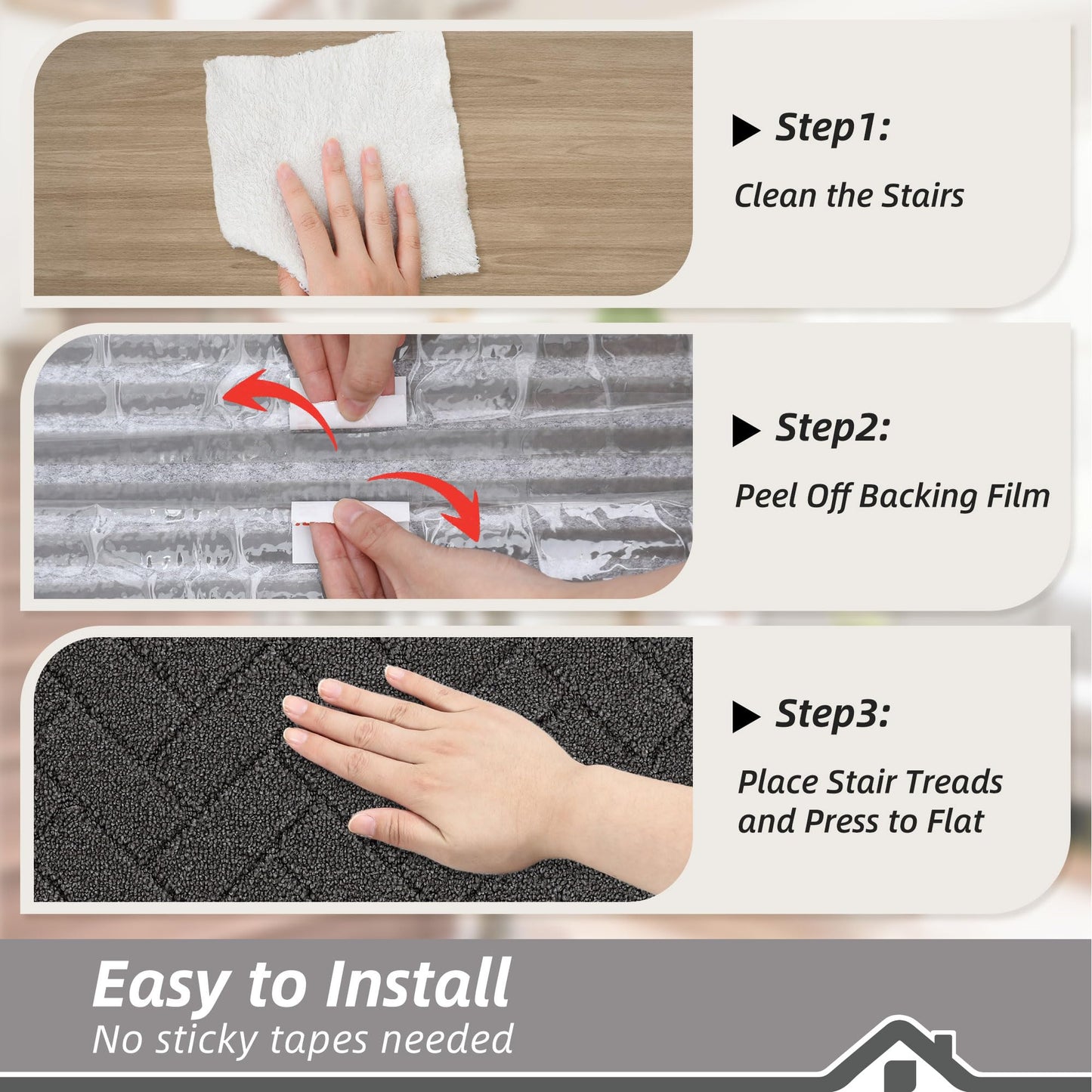 BEQHAUSE Edging Stair Treads for Wooden Steps 9" x 28", Non Slip Carpet Stair Treads Indoor Stair Runners, Soft Stair Rugs, Machine Washable, 100% Polyester, TPE Backing, 15pcs, Charcoal