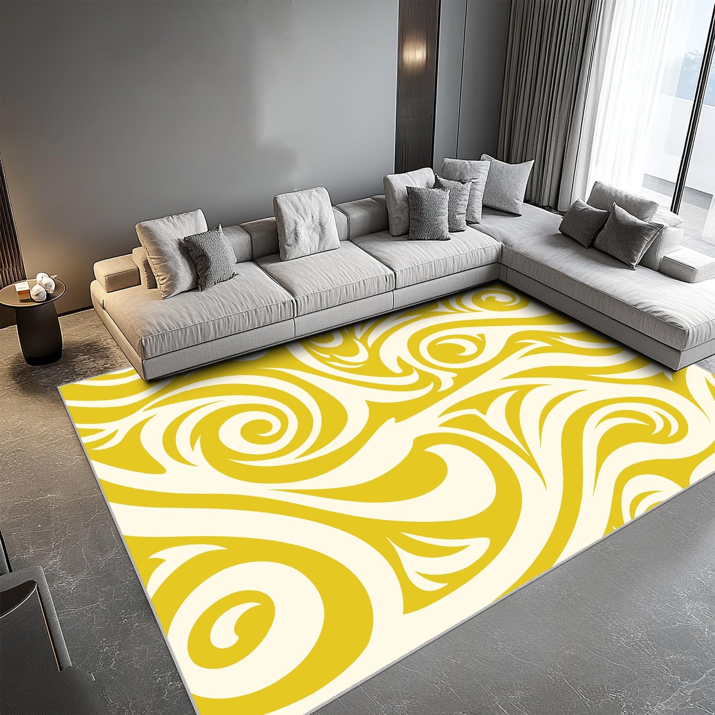 Gold Abstract Living Room Rug 6x9 Modern Area Rugs, Machine Washable Rug for Bedroom, Low Pile Soft Large Carpet for Dining Room Office Non Slip