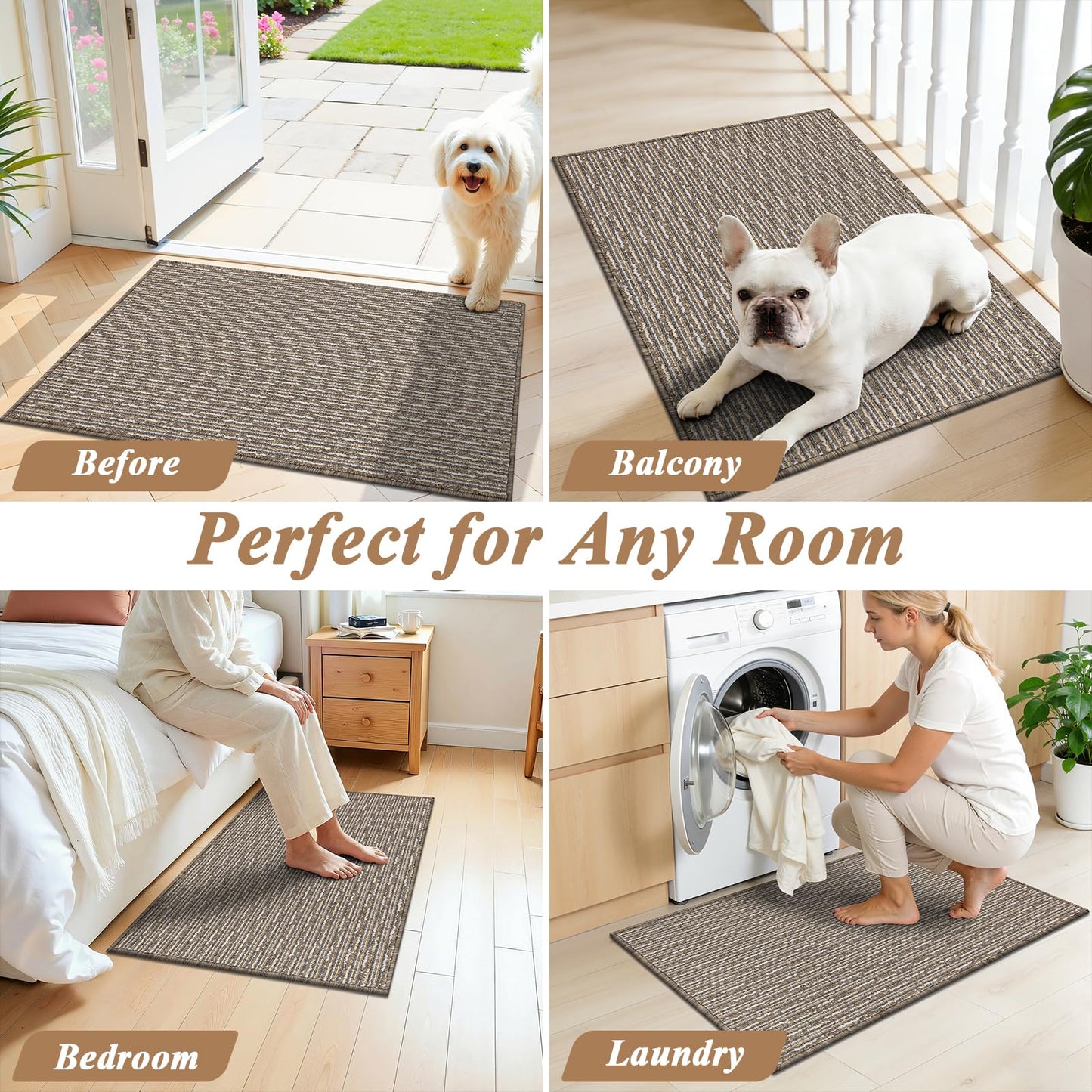 Ileading Door Mat 24"x36" Non-Slip Washable, Super Absorbent Stain Resistant Friendly Muddy Paws Welcome Mat, Entryway Mat for Entrance Bath Laundry, Beige