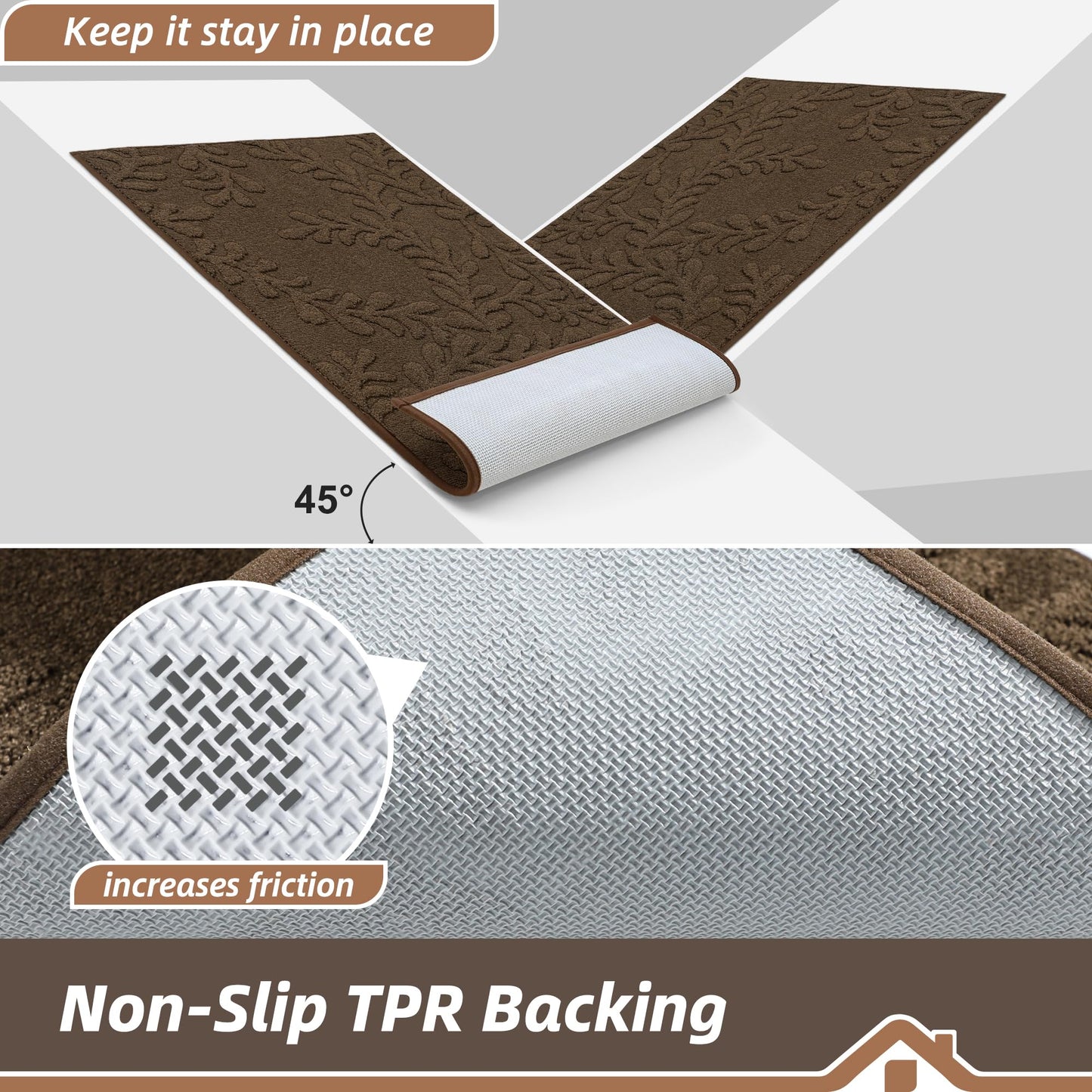 BEQHAUSE Dirt Trapper Door Mats 24”x36”, Non-Slip TPR Backing Dog Doormat, Super Absorbent Welcome Mat for Front Door, Mud Shoes & Paws, Washable Entry Rugs, Brown