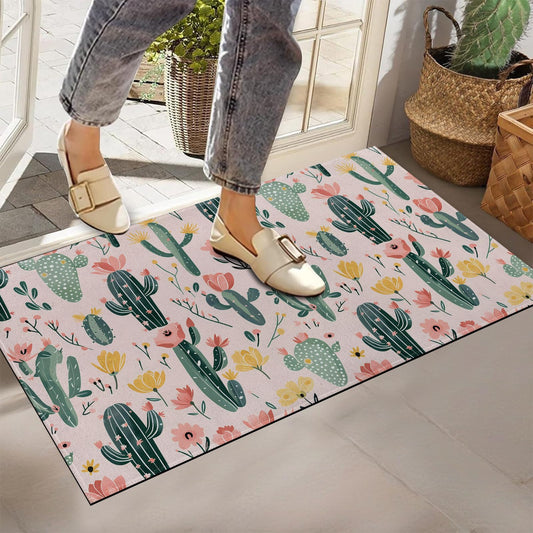 Zeleda Cactus Floral Indoor Door Mat,Non-Woven Fabrics Non Slip Flower Floor Mats 17x29.5 in Area Rug Absorbent Entrance Rugs Front Doormat,Welcome Doormats Entryway Kitchen Bedroom Decor Gifts