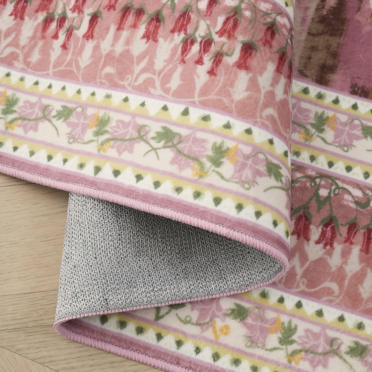 Rugcomf 2x6 Runner Rug Impressionist-Style Vintage Kitchen Rugs Non Slip Washable Soft Carpet Runner for Kitchen Laundry Bedroom Bathroom, Pink