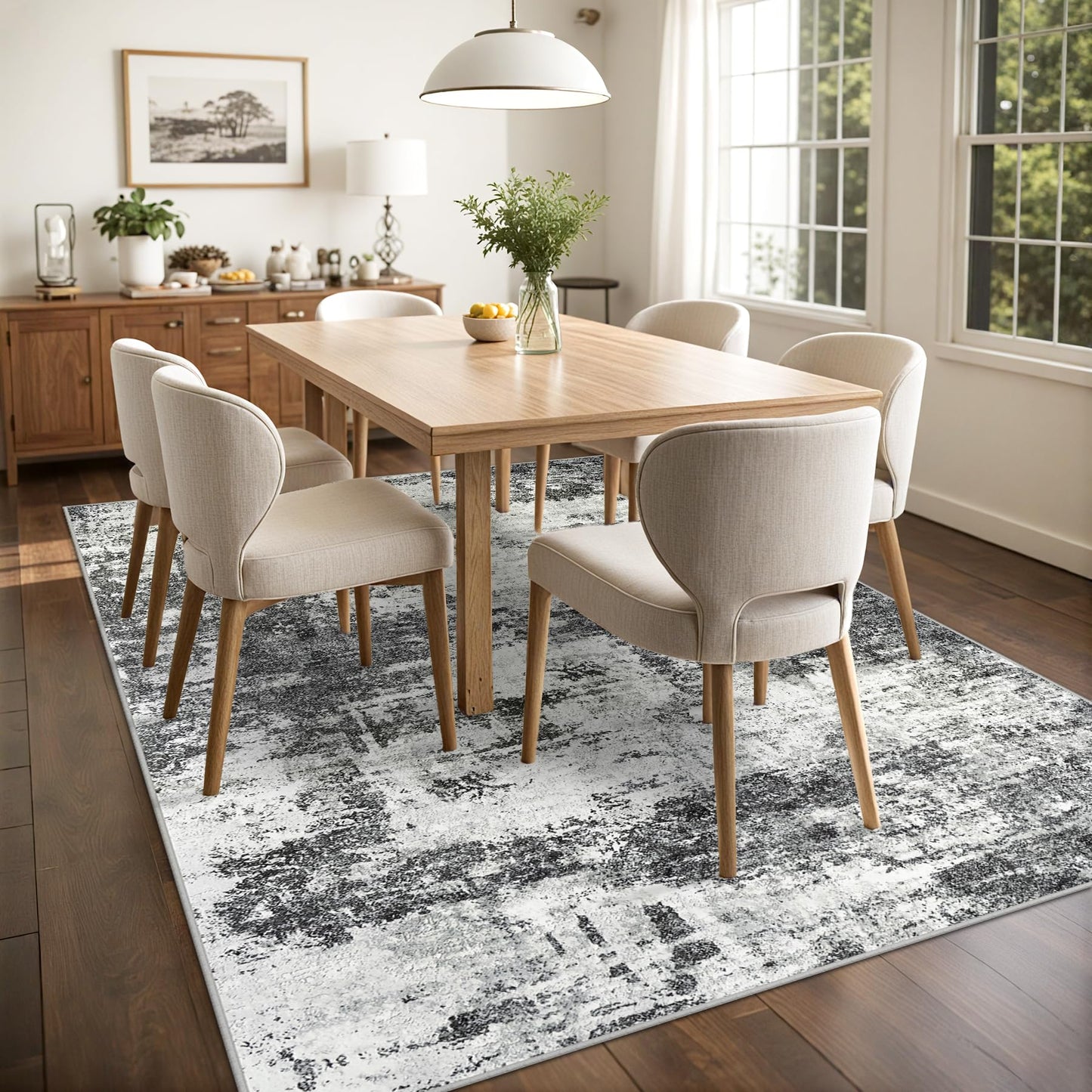 8x10 Area Rugs for Living Room: Abstract Washable Rug with Anti-Slip Backing Non-Shedding Stain-Resistant Soft Modern Large Carpet for Bedroom Dining Room Farmhouse Nursery Home Office Black