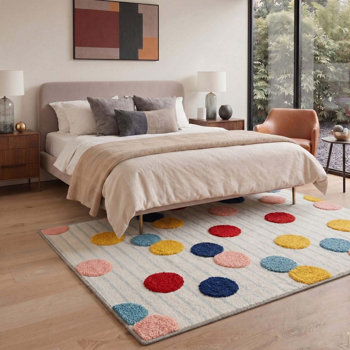 BEIMO 5X7 Area Rugs Minimalist Polka Dots Rug, Low Pile Non Slip Machine Washable Indoor Rug for Living Room Bedroom Dining Room Home Office, OffWhite