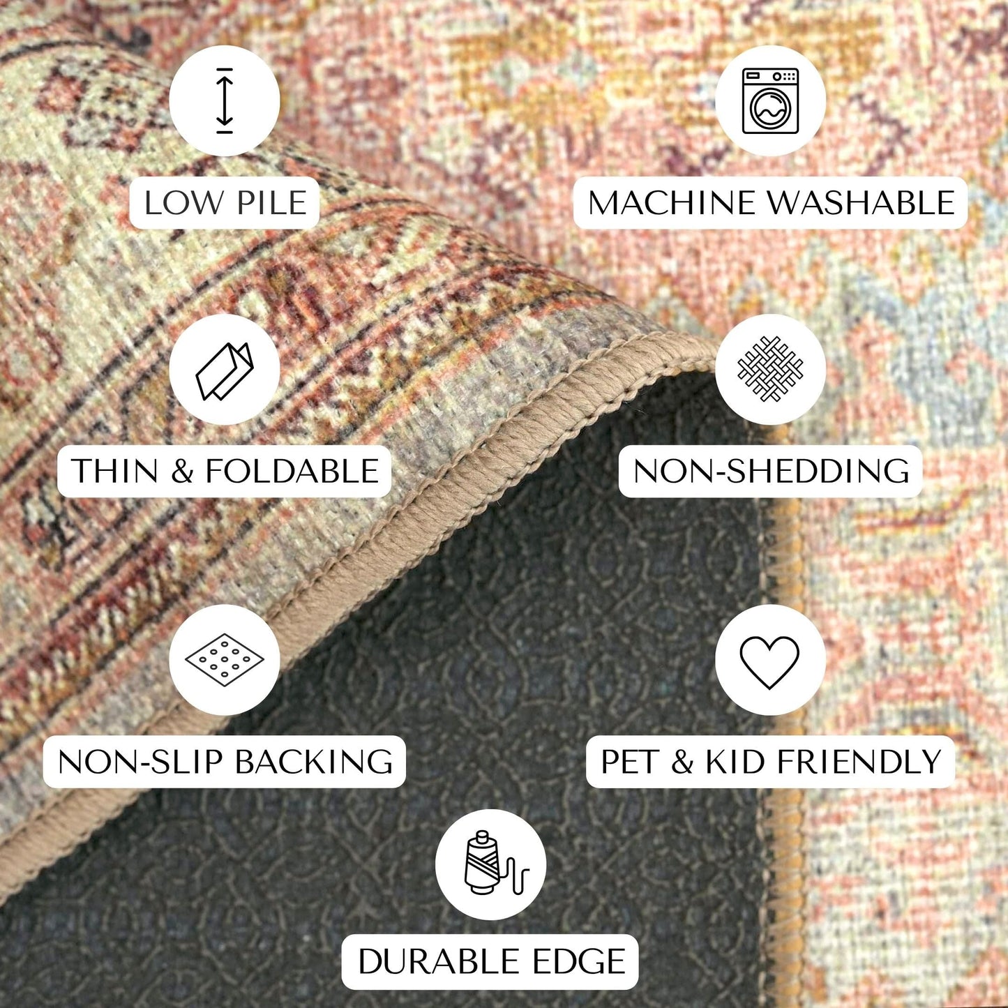 GIONARA Boho Oushak Runner Rug 2'5" x 7' – Washable Foldable Vintage Turkish Hallway Rug with Non-Slip Backing – Long Narrow Rug for Entryway, Kitchen, Bedroom, Bathroom