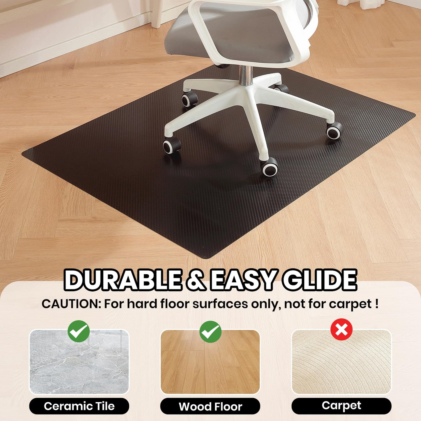 Gaming Chair Mat for Hardwood Floor, 36 x 60 Inch Computer Desk Chair Mat, Black Plastic Floor Protectors for Chairs, Heavy Duty Wood Tile Floor Mats for Home & Office
