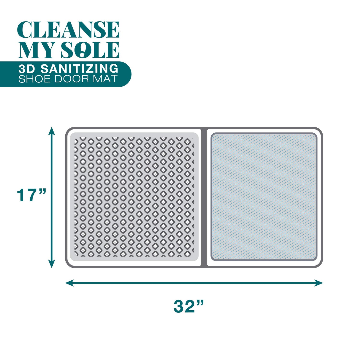 Cleanse My Sole Sanitizing Shoe Door Mat - Disinfecting - Quick 2 Step Cleaning - Durable - Ultra Absorbent - Anti Slip Bottom - Automatic Shoe Sole Cleaner - 17” x 13”