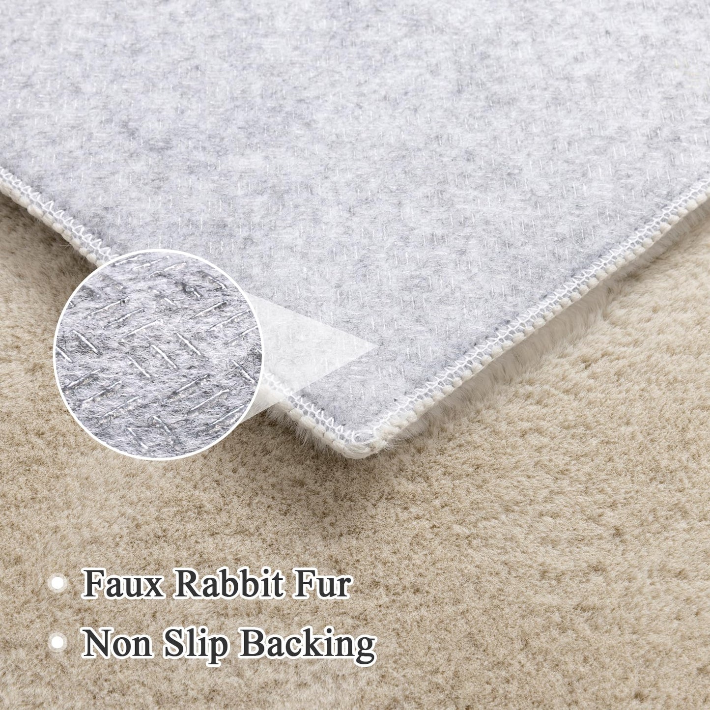 SHACOS Ultra Soft Faux Rabbit Fur Area Rug 5'x7', Non Slip Washable Padded Living Room Rugs, Fluffy Cozy Indoor Modern Carpet for Bedroom Dining Room Kids Room Dorm Home Decor, Beige