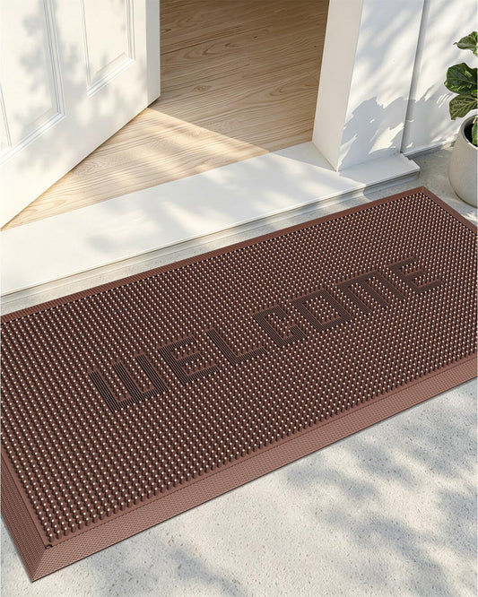 Color&Geometry Heavy-Duty Stormproof Welcome Mat, Waterproof Rubber Outdoor Mat for Front Door, Patio & Indoor Entrance, Non-Slip & Easy to Clean Doormat, 17"x36" Brown
