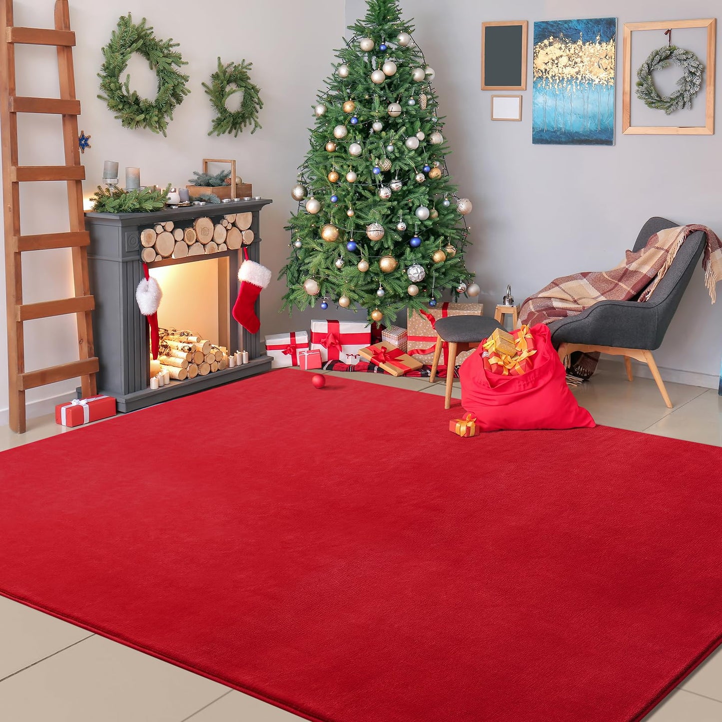 Softlife Red 4x6 Area Rug for Bedroom Living Room, Solid Non-Slip Fluffy Carpet with Soft Low Pile for Kids Boys Girls, Machine Washable Fuzzy Aethetic Rugs Home Dorm Decor