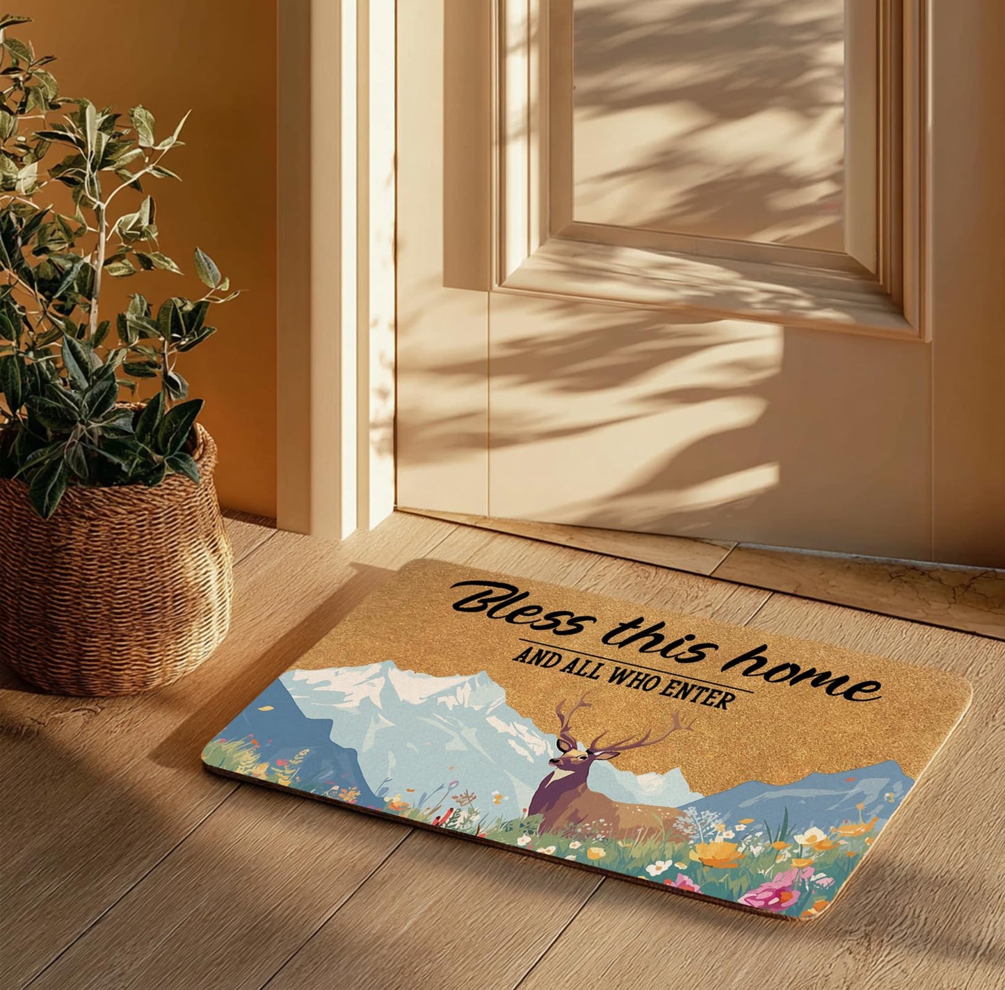 Uilatyu Bless This Home and All Who Enter Deer Door Mat
