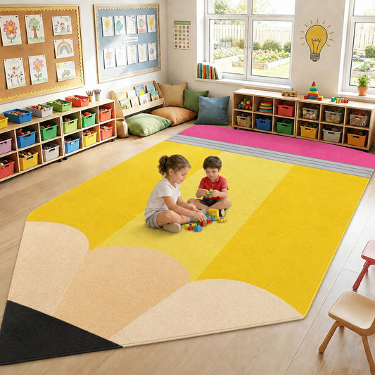 7.5x12 ft Large Pencil Classroom Rug Colorful Educational Area Mat Yellow Pencils Themed Play Carpet Educational Learning Mat for Back to School Classroom Preschool Nursery Kindergarten Decor (Pencil)