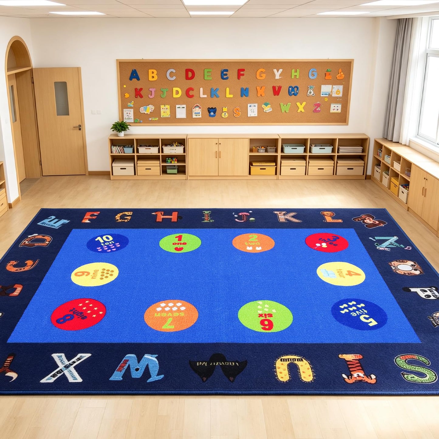 lotoo Classroom ABC Rug, Kids Rugs for Playroom, Preschool Educational Carpet for Learning Alphabet Animals Words Numbers, Kids Daycare Nursery Play Mat for Toddlers Children Bedroom School