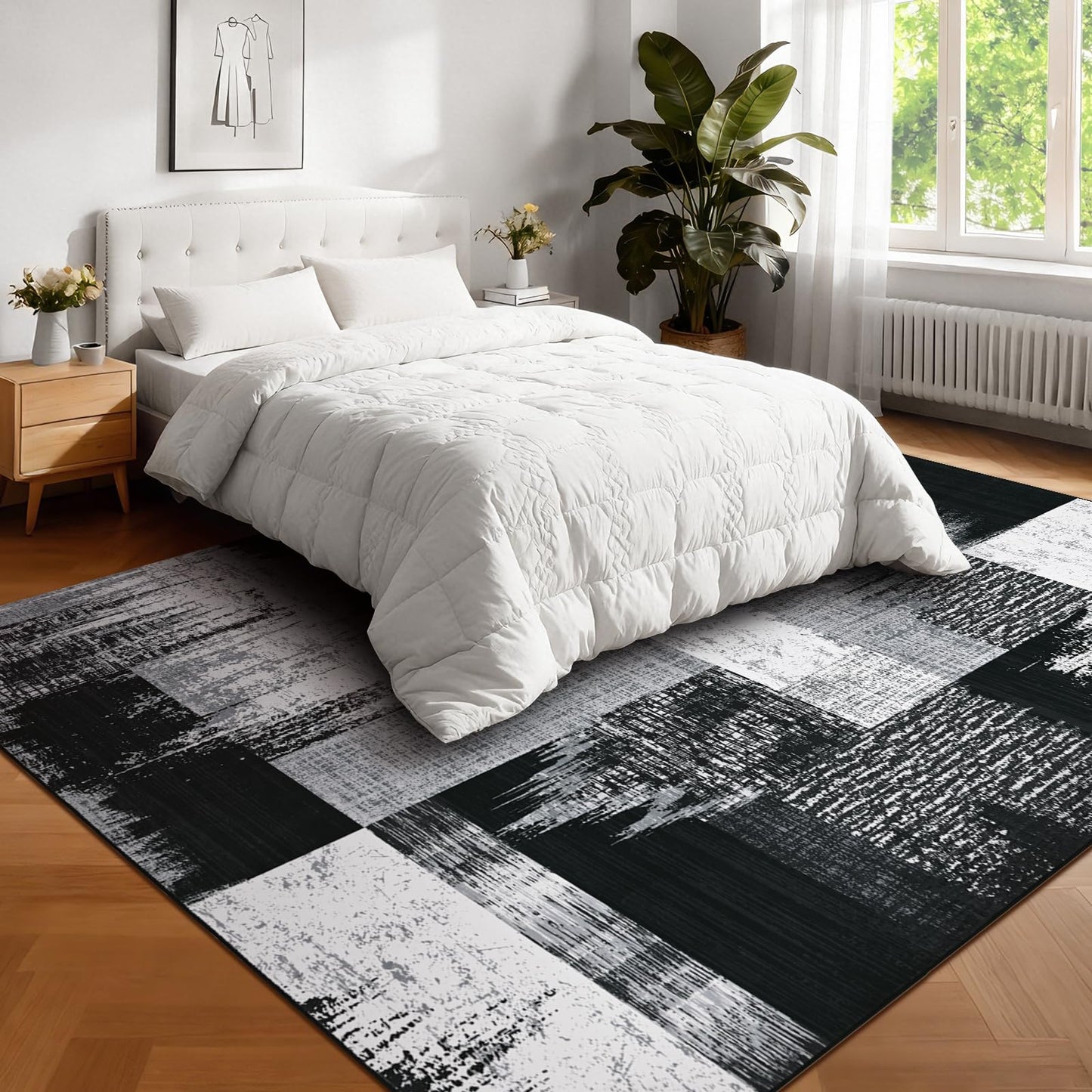 Yinhua Modern Geometric 5x8 Area Rug, Patchwork Grey Rugs for Living Room Washable Abstract Area Rug Non Slip, Soft Bedroom Rugs Stain Resistant, Mid Century Low Pile Carpet for Dining Room, Office