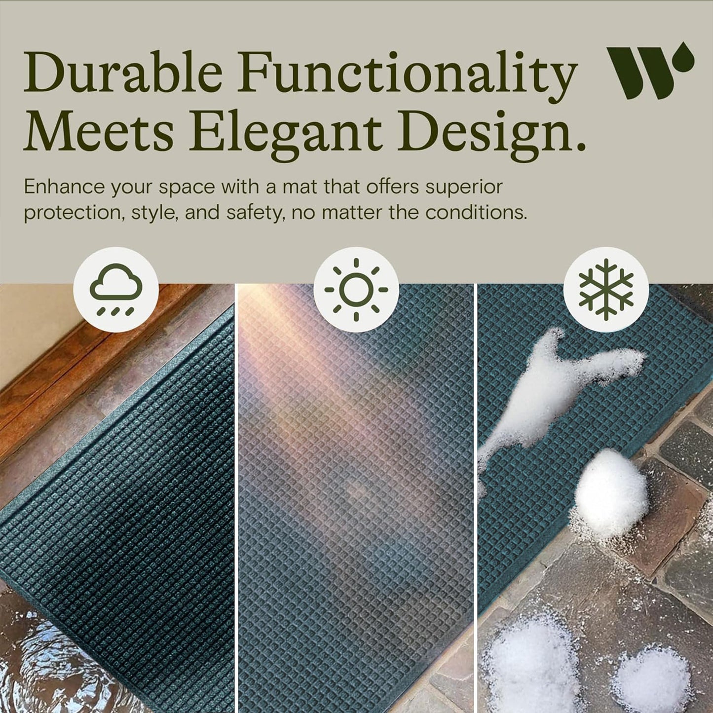 WaterHog Squares Front Door Mat Indoor Outdoor Entrance, Absorbent All-Weather Doormat with Non-Slip Rubber Backing, Dirt & Moisture Trapper, Low Profile, Easy Clean, Made in USA, 23"x35.5" Bluestone