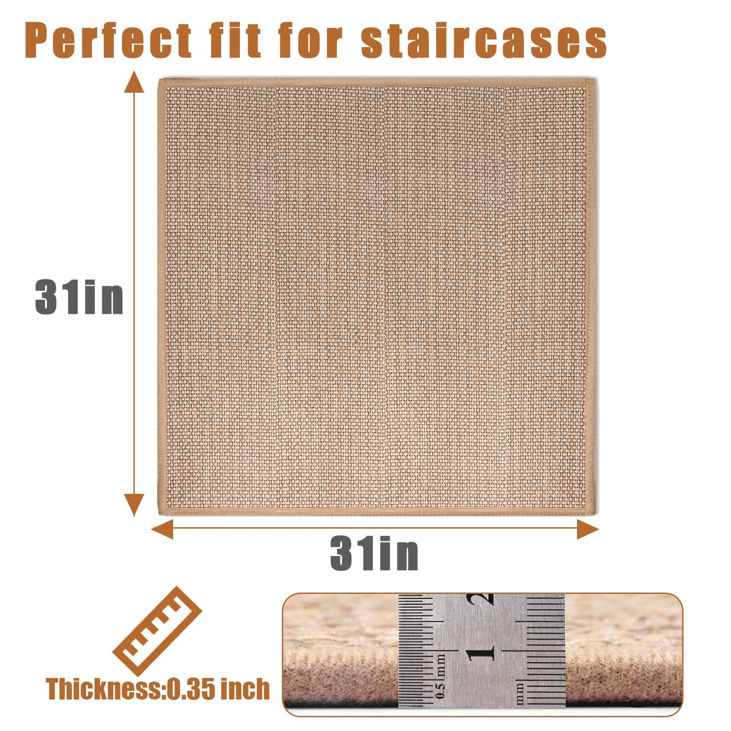 Stair Landing Rug for Wooden Steps, Stair Mats Non Slip Indoor with Self-Adhesive Stair Treads Landing Mat for Kids Elders and Pets(1Pcs, Beige, 31" * 31")