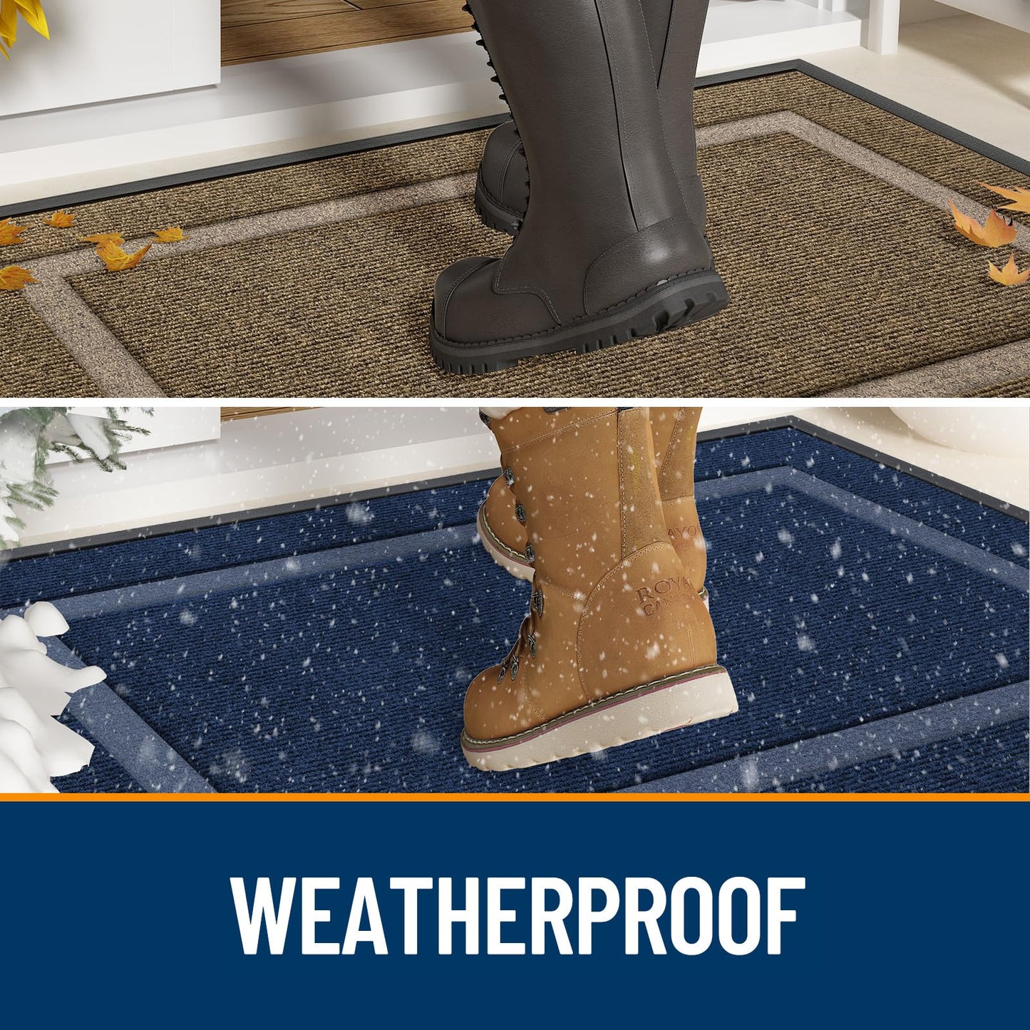 OLANLY Front Door Mat Indoor Outdoor Entrance, Waterproof All-Season, All-Weather Doormat, Sturdy Natural Rubber, Fade Resistant, Low Profile, Easy Clean Patio Porch Entryway Mat, 71x23, Brown