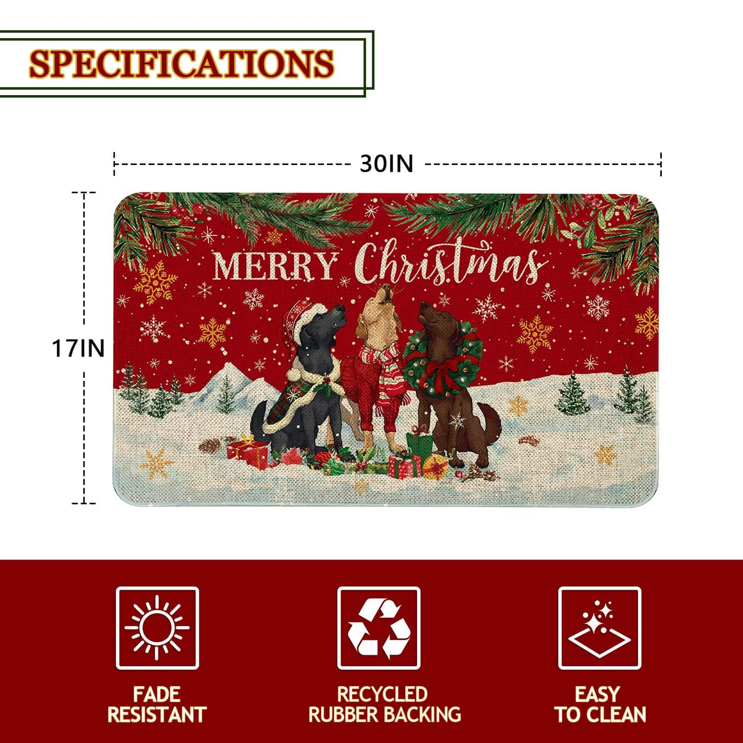 Roszwtit Christmas Dog Door Mat 30 X 17 Inch Merry Christmas Doormat Indoor Outdoor Entrance Floor Rug Non Slip Winter Christmas Decor Rubber Welcome Mats