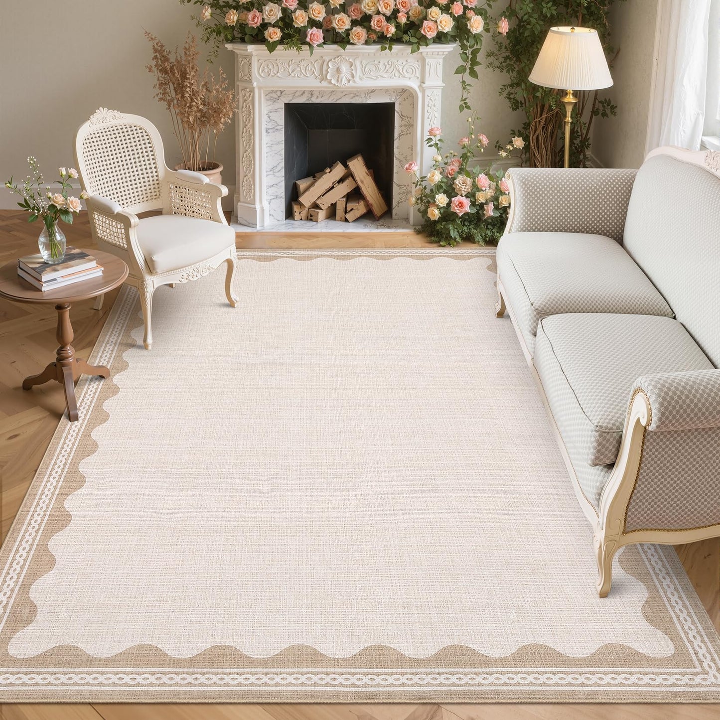 Garvee Entryway Rug 3x5 Washable Bordered Modern Rug Foldable Low Pile Stain-Resistant Carpet Ultra Soft Non Slip Lightweight Rugs Indoor Non-Shedding Mat for Kitchen Bedroom Nursery Entrance Beige