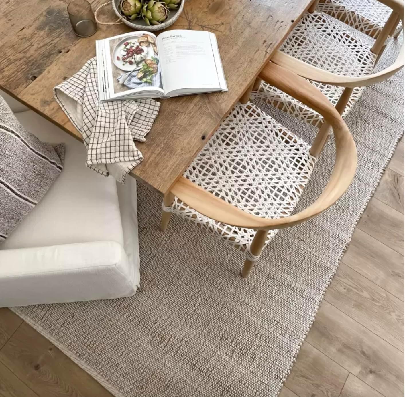 SISOSU Jute Cotton Area Rug, Hand Woven Traditional Farmhouse Rug for Living Room, Bedroom, Dining Room & Entryway, Natural Beige Home Décor Carpet, Eco-Friendly, 10 x 13 Feet
