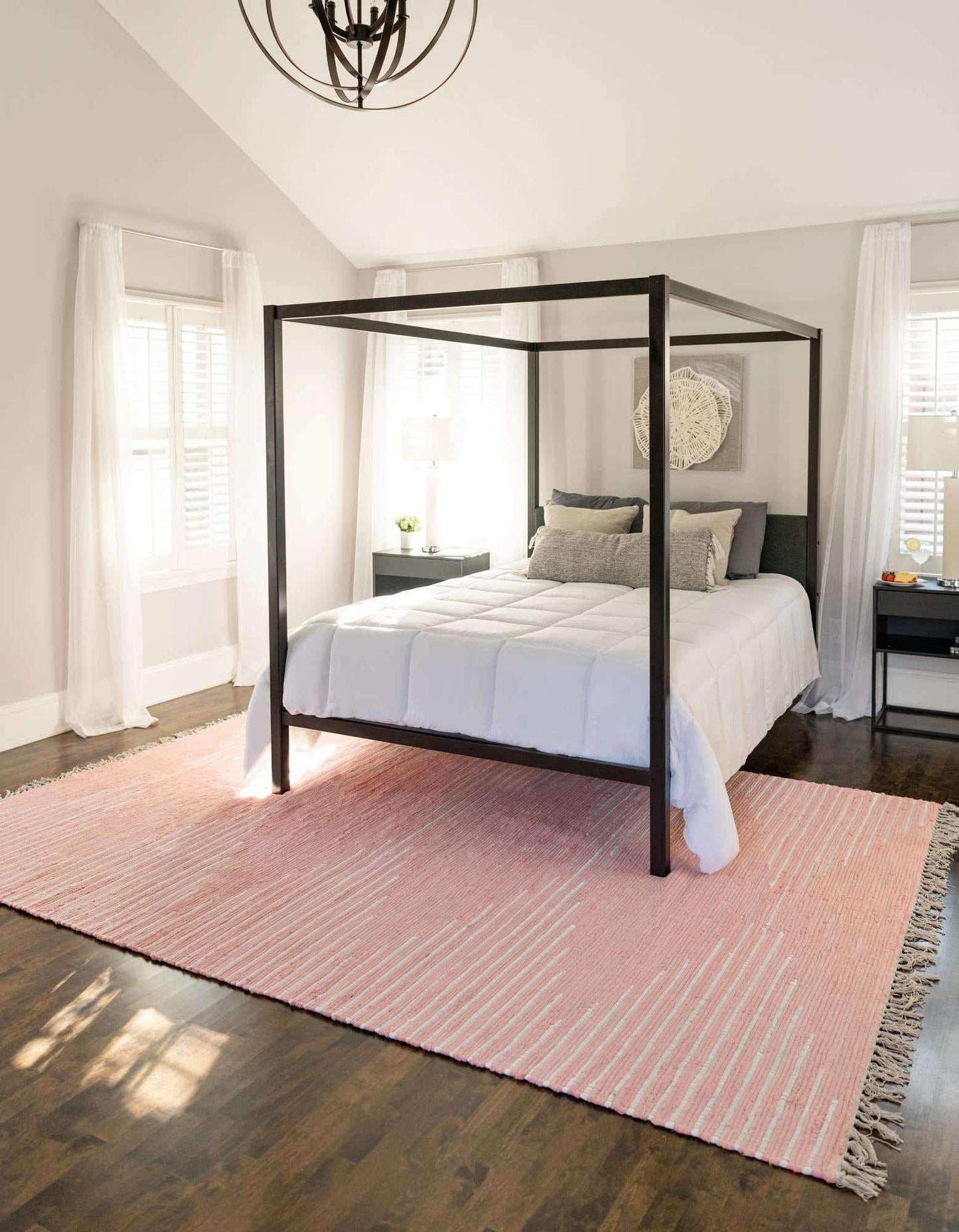 Unique Loom Chindi Cotton Collection Area Rug - Briah (5' 1" x 8' Rectangle, Rose/ Ivory)