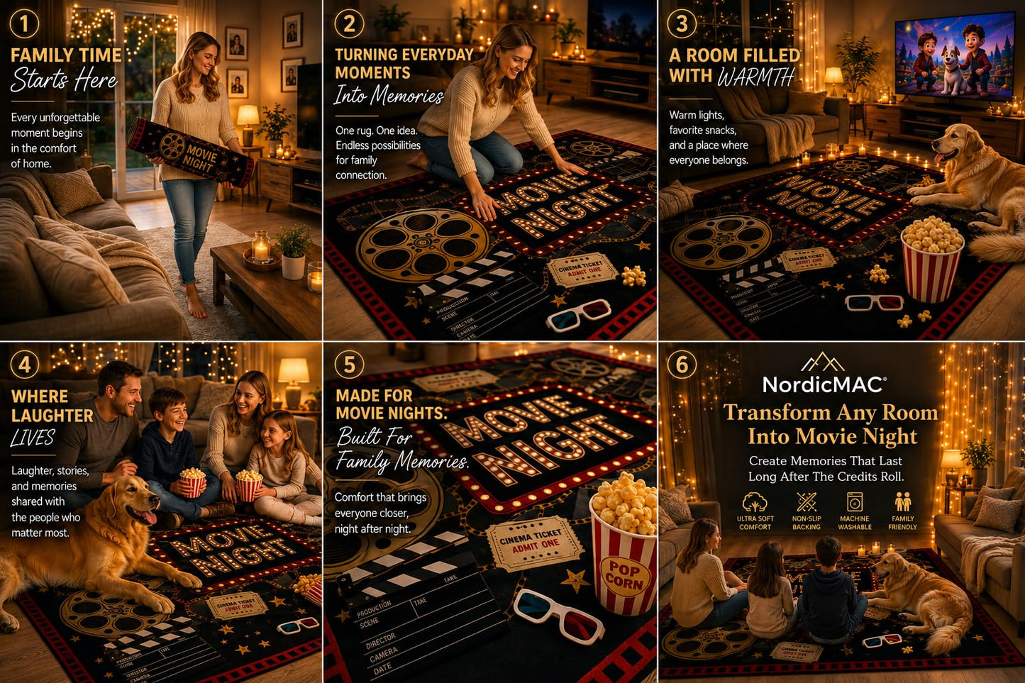 Movie Theater Rug 3x5 ft for Home Theater Room, New Materials, Non-Slip, Stain Resistant, Waterproof, Easy to Clean, Cinema Theme Carpet for Movie Room, Media Room 02