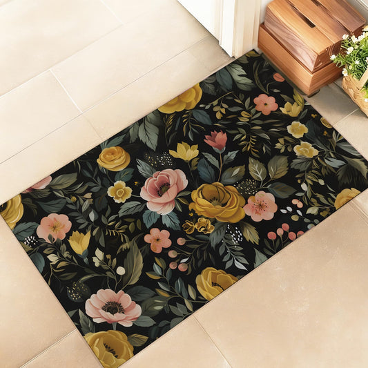 amepay Vintage Floral Indoor Door Mat – Stylish 17x29.5in Non-Woven Fabric Floor Doormat with Pink Yellow Peach Flower Design,Retro Doormats,for Porch Insider,Bedroom,Living Room – Decor Rug Gifts