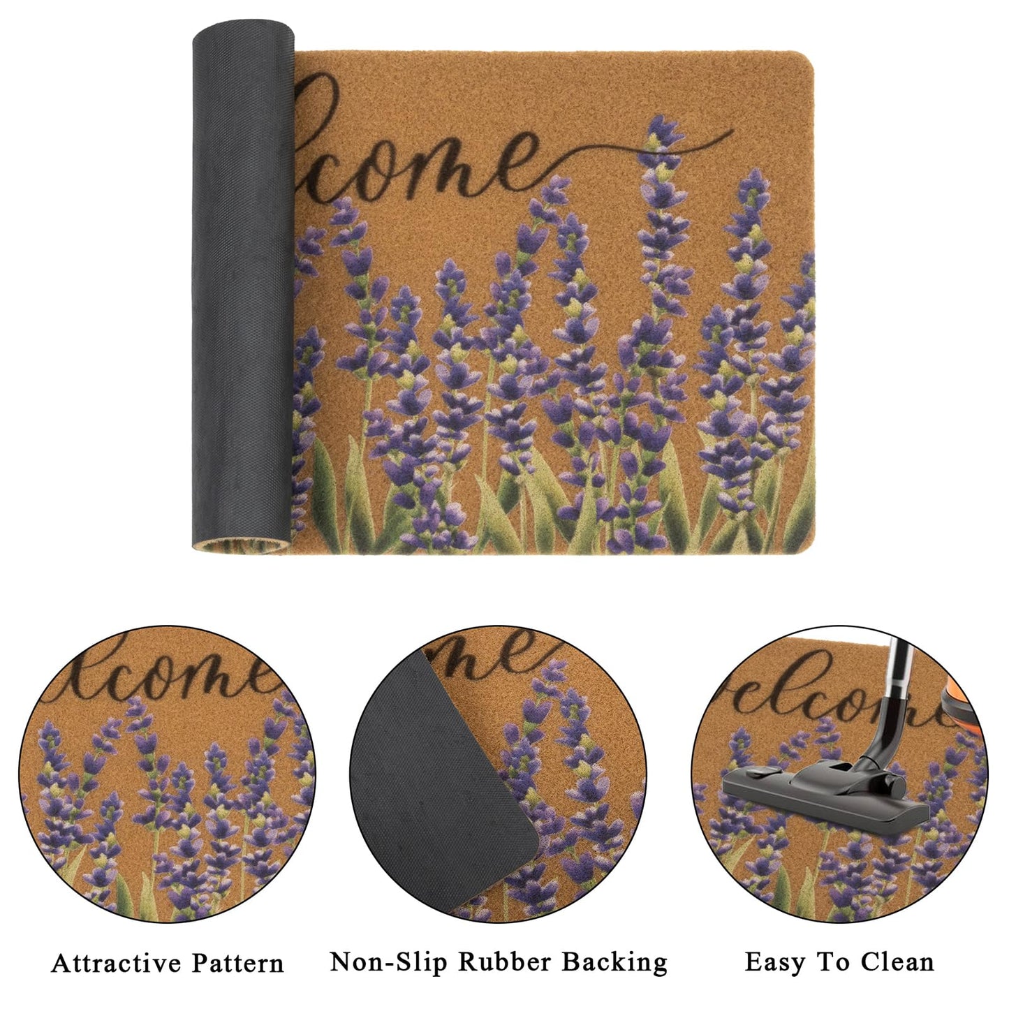 XuoAz Lavender-Welcome-Doormat for Indoor Outdoor Entrance Floral-Spring-Summer-Door-Mats Non Slip Coir Seasonal Doormat 17 x 29 Inches