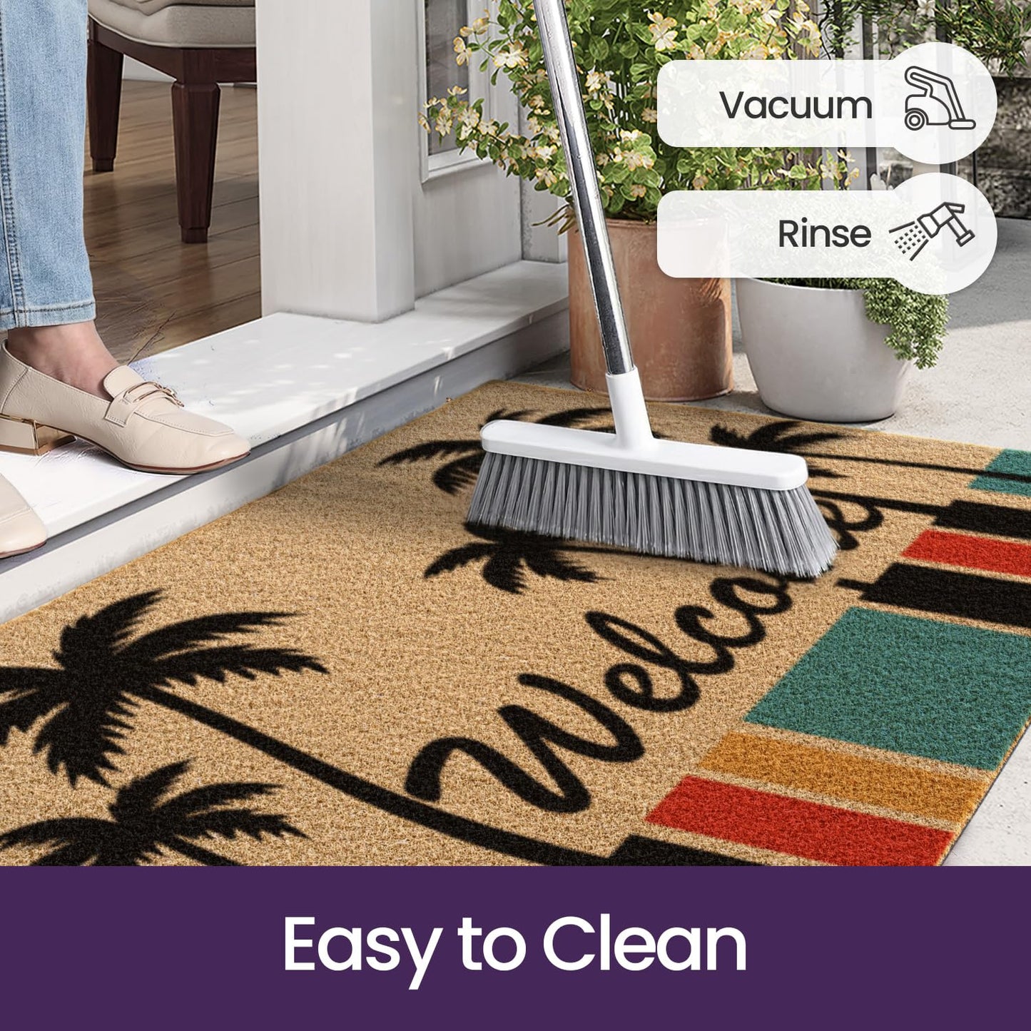 DEXI Front Door Mat Outside Entrance, 32x48 Heavy Duty Welcome Entry Summer Tropical Plant Doormat, Non Slip Entryway Floor Dirt Trapper for Porch Patio, Coconut Tree