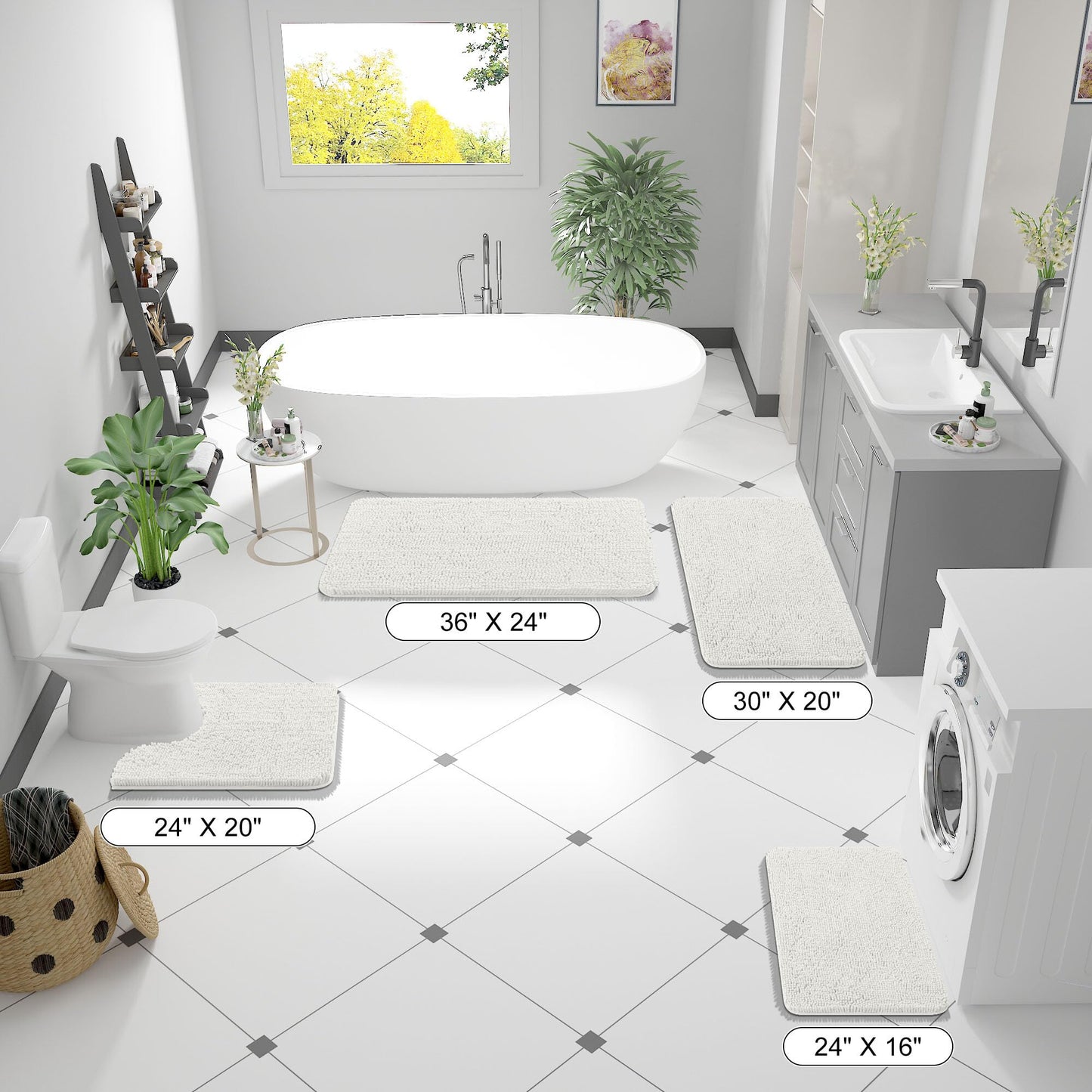 OLANLY Bathroom Rugs 36x24, Extra Soft Absorbent Chenille Bath Rugs, Rubber Backing Quick Dry, Machine Washable Bath Mats for Bathroom Floor, Tub and Shower, Home Decor Accessories, Ivory